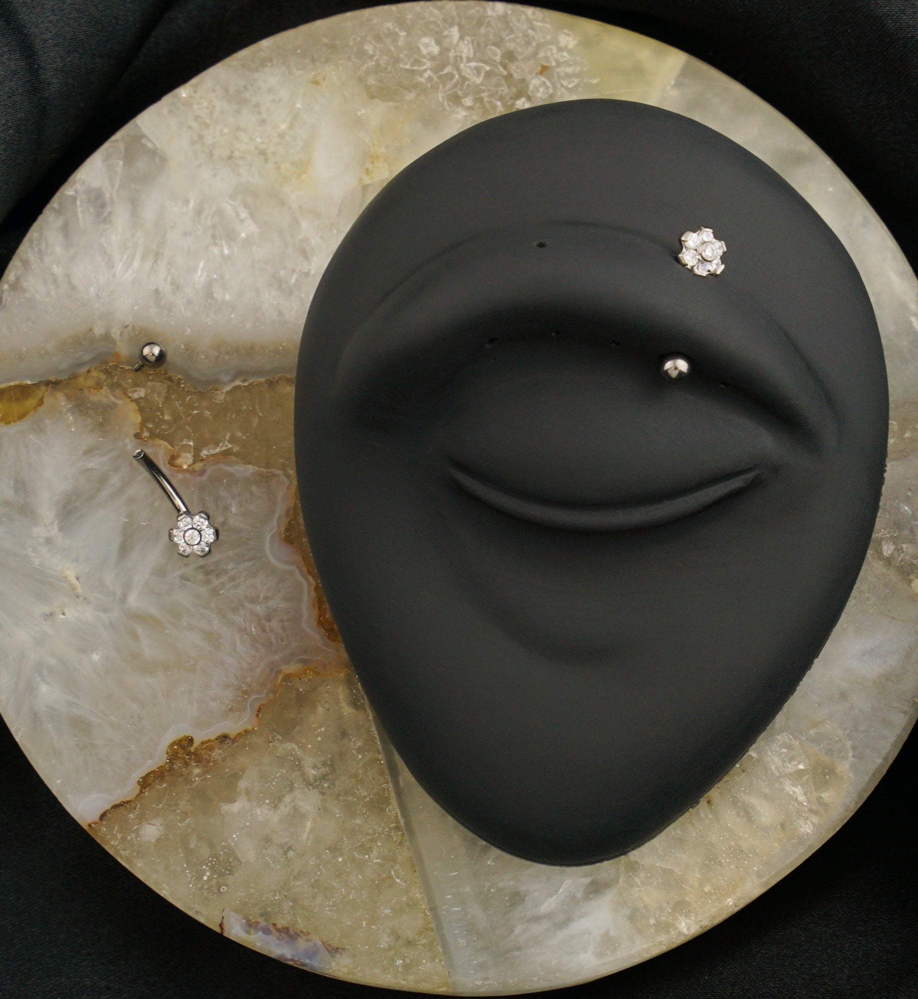 Flower Clear CZ Internally Threaded Titanium Curved Barbell