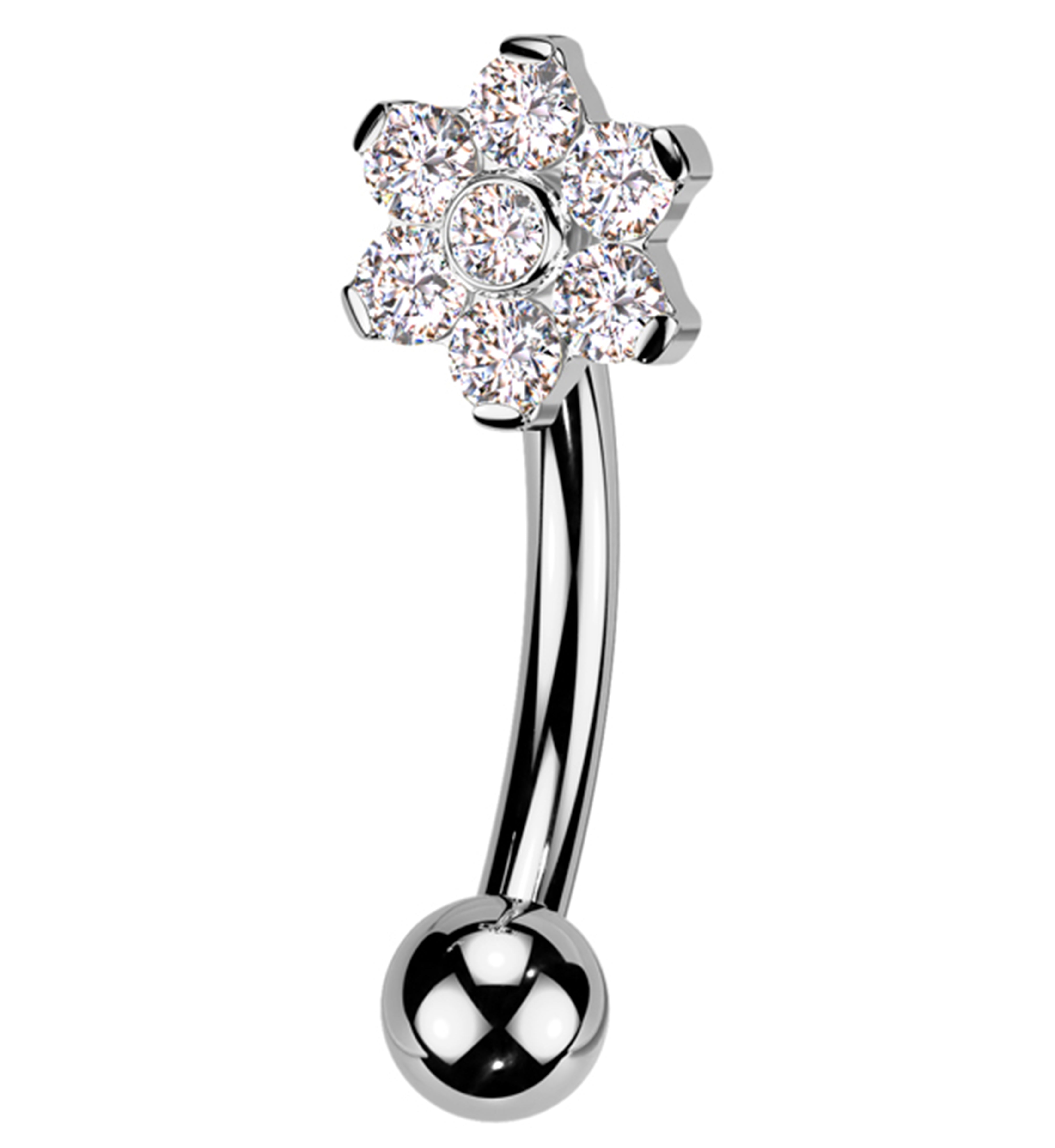 Flower Clear CZ Internally Threaded Titanium Curved Barbell