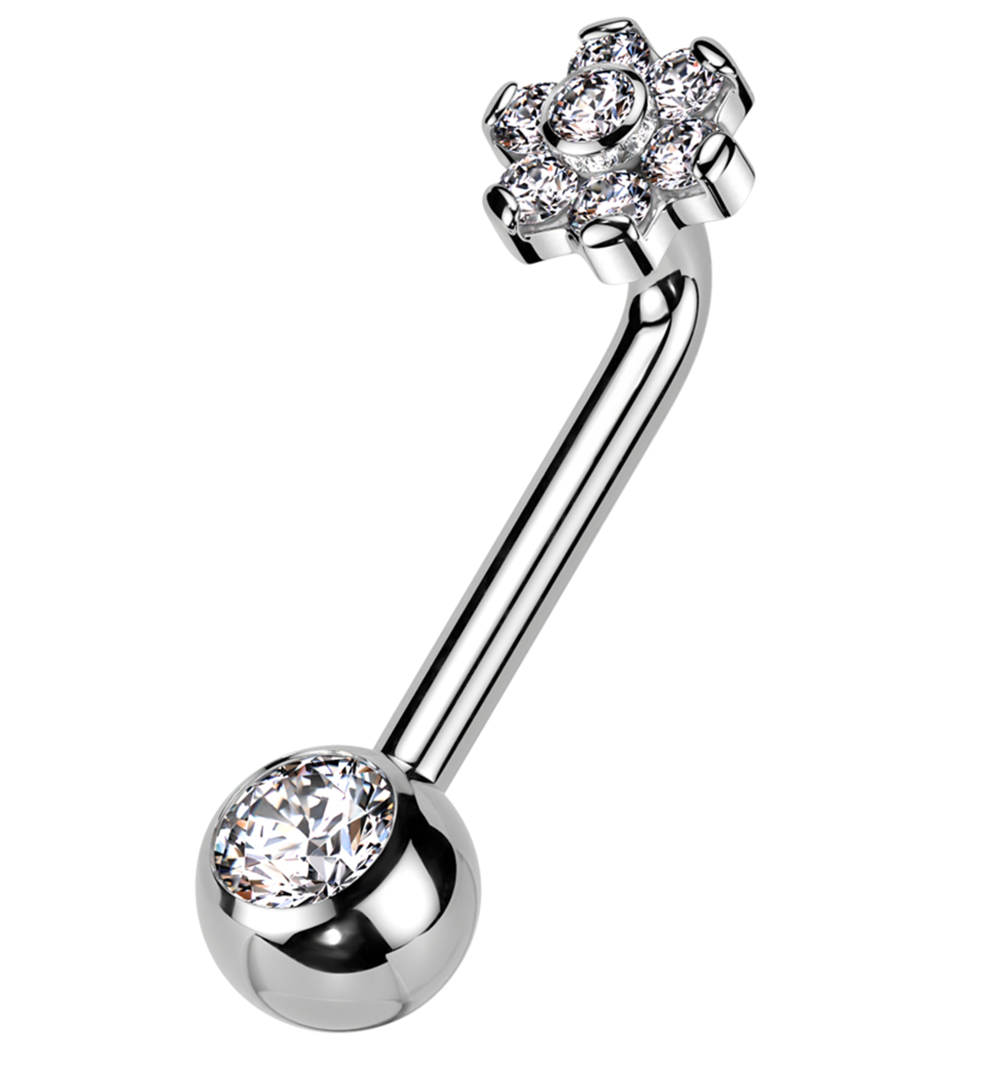 Flower Clear CZ Vertical Clitoral Hood Internally Threaded Titanium Barbell