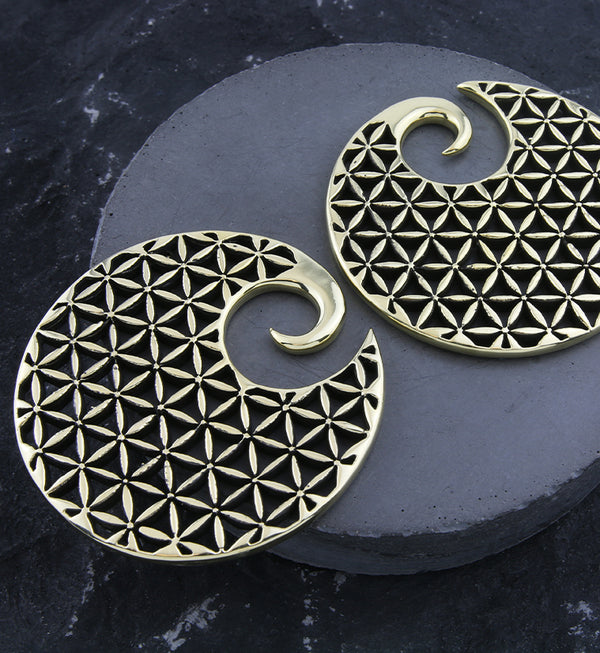 Flower Of Life Cut Out Disk Brass Hinged Ear Weights