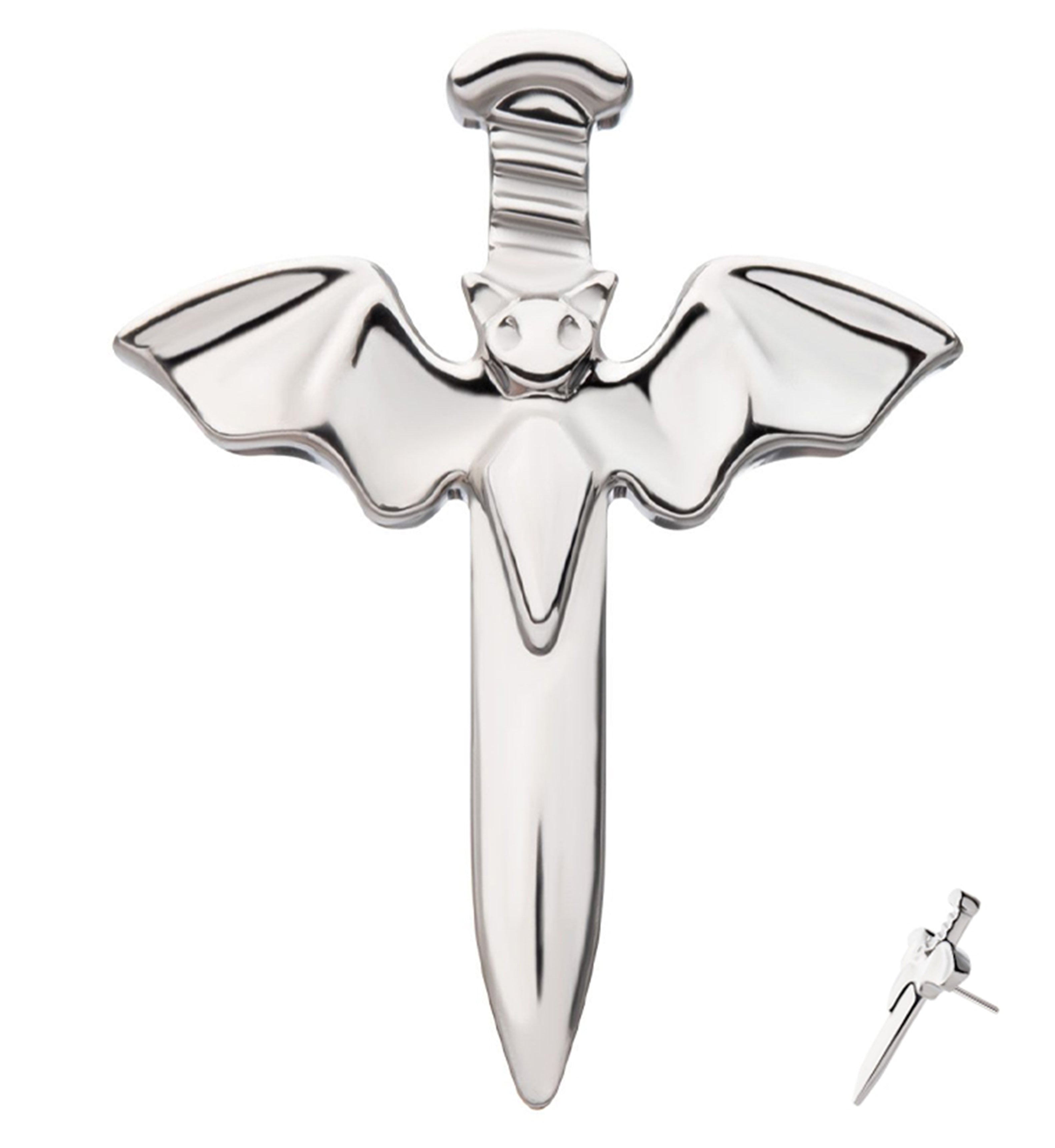 Flying Bat Dagger Titanium Threadless Top | UrbanBodyJewelry.com
