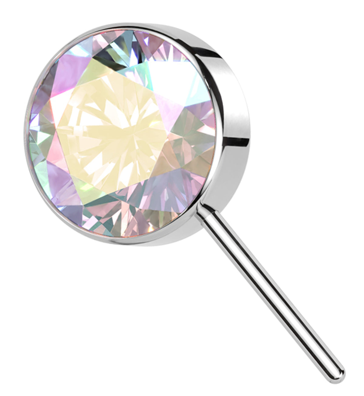 Bezel Less. Top Forward Facing Bezel Rainbow Aurora CZ Titanium Threadless Top