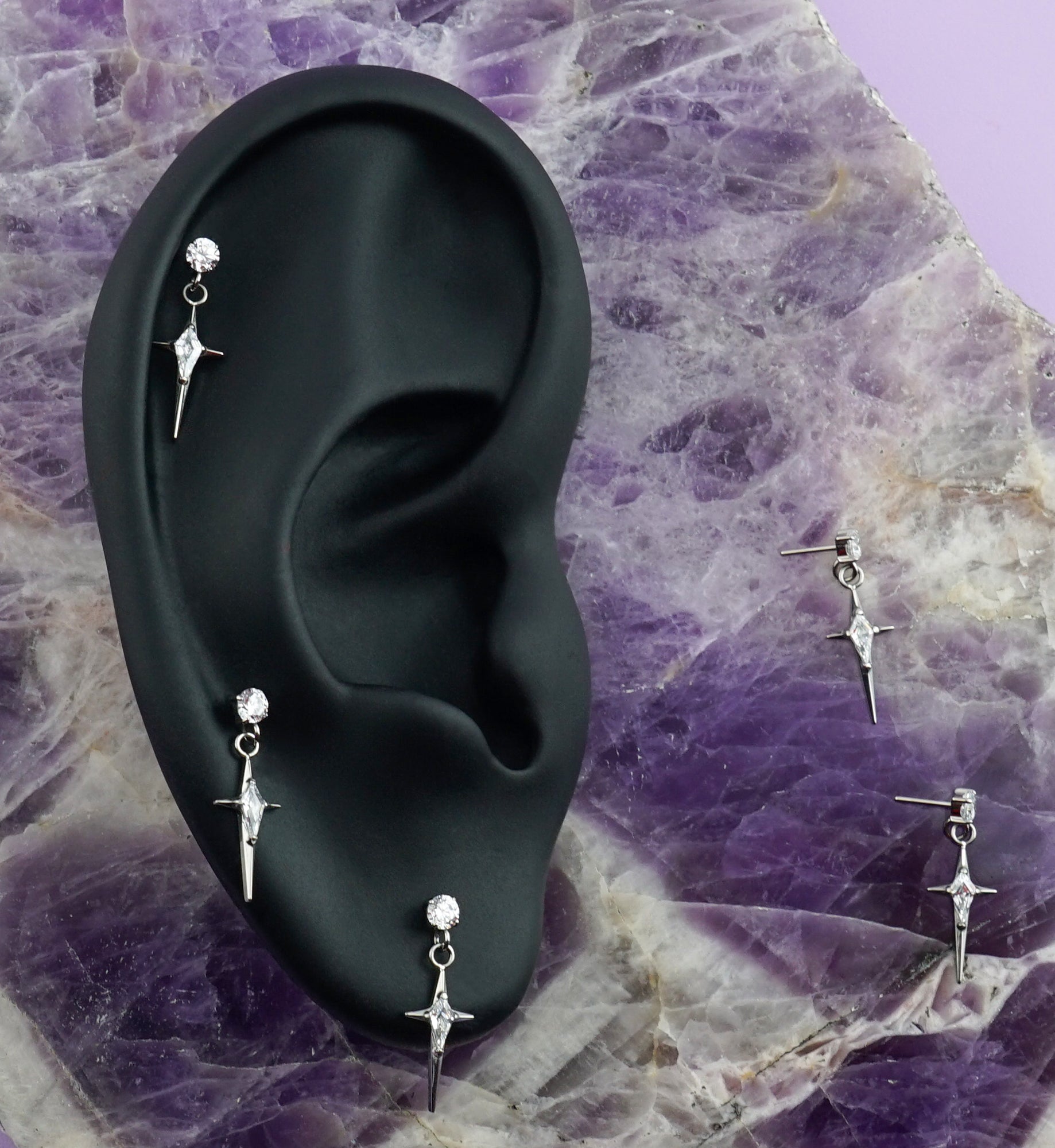 Four Point Star CZ Dangle Titanium Threadless Top