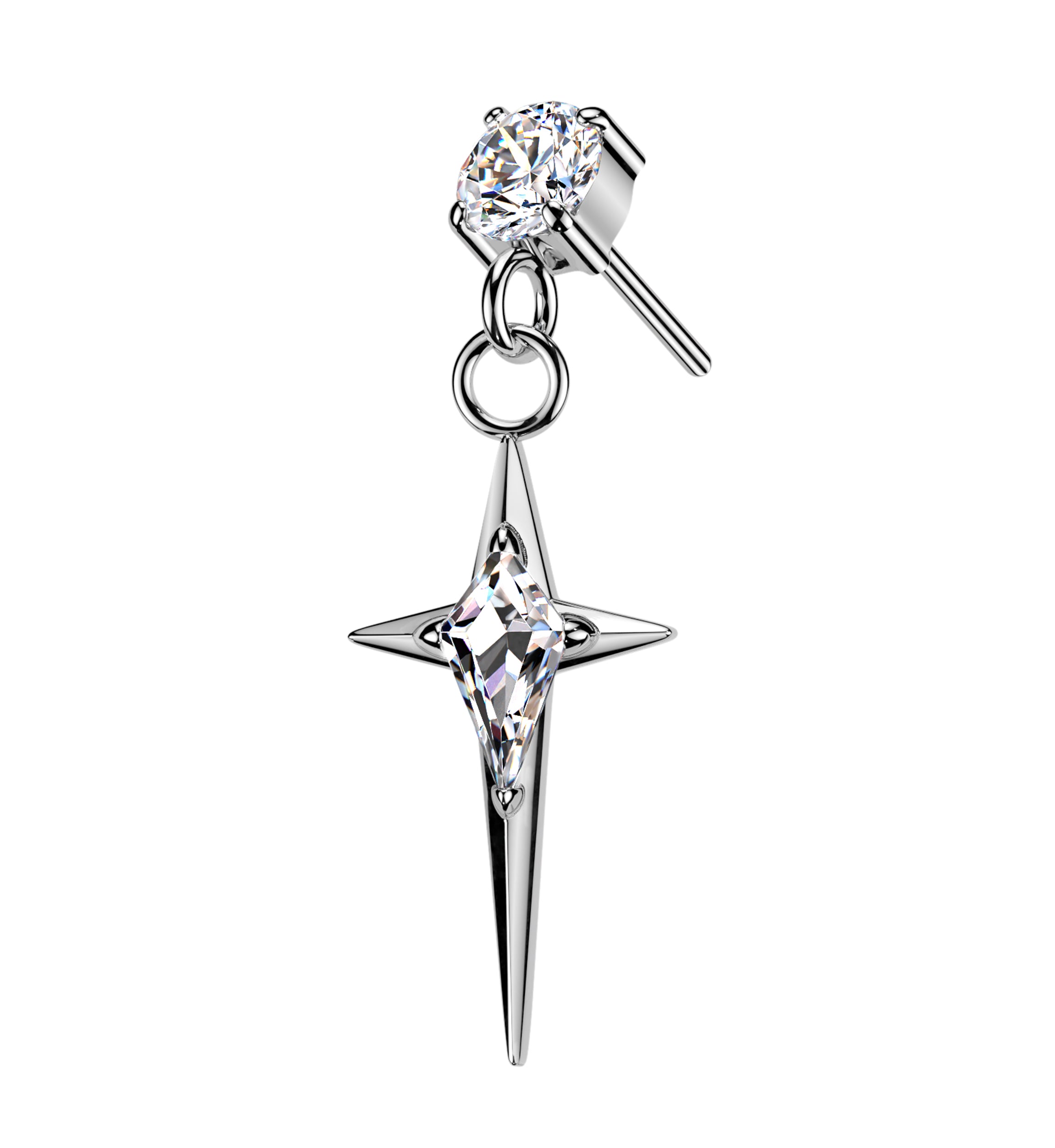 Four Point Star CZ Dangle Titanium Threadless Top