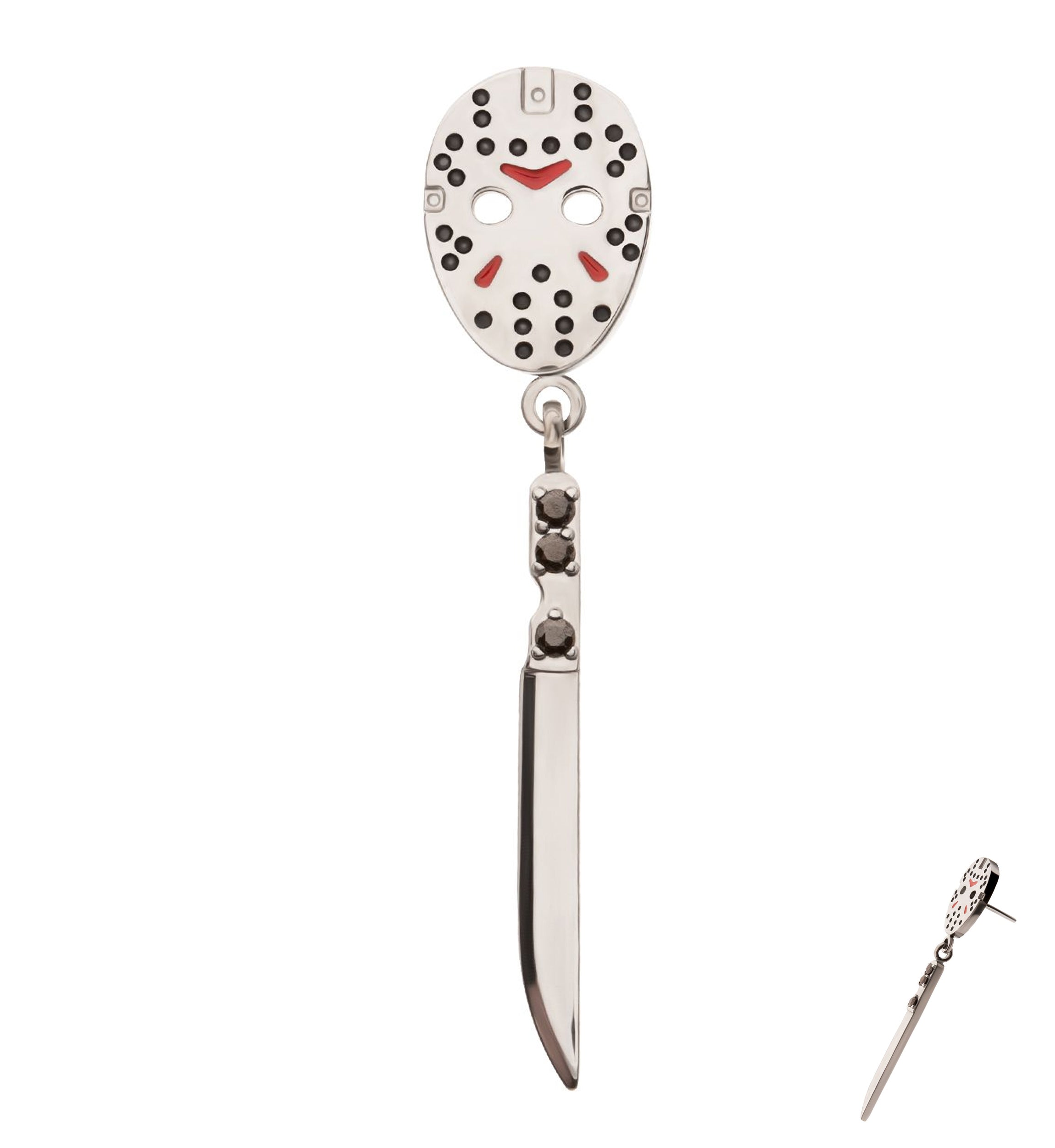 Friday The 13th Jason Mask Dangle Knife Titanium Threadless Top