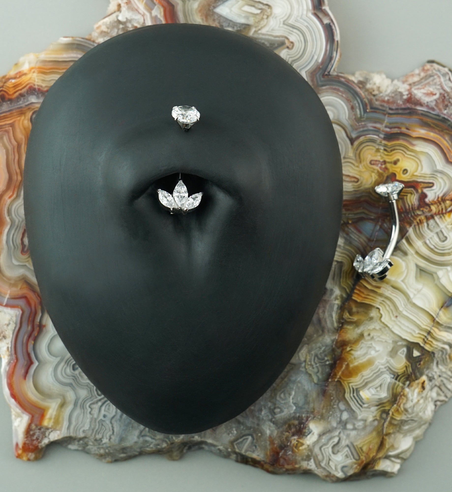 Frond CZ Stainless Steel Internally Threaded Belly Button Ring