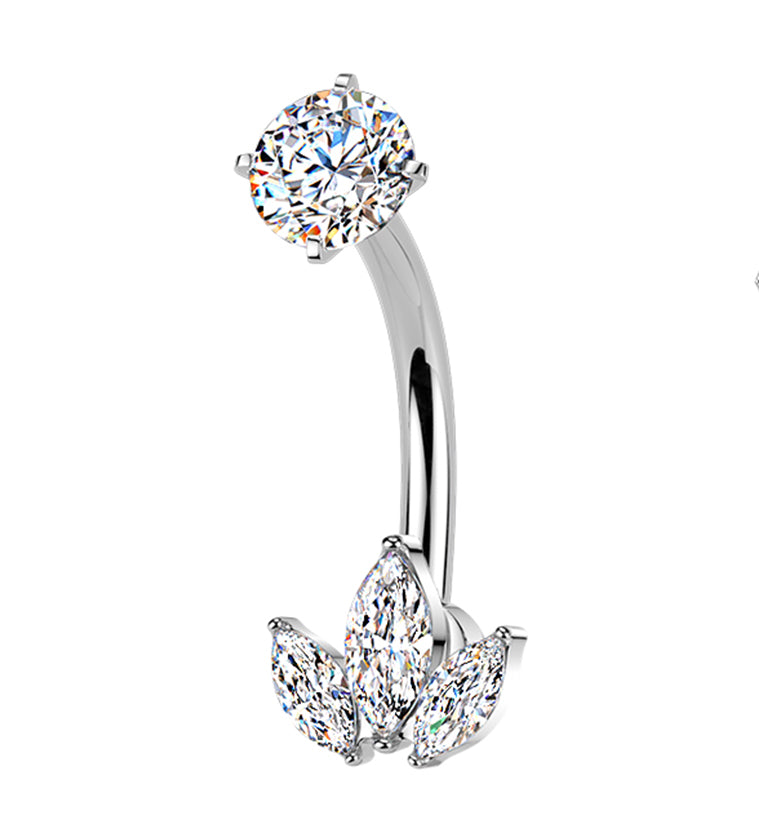 Frond CZ Stainless Steel Internally Threaded Belly Button Ring