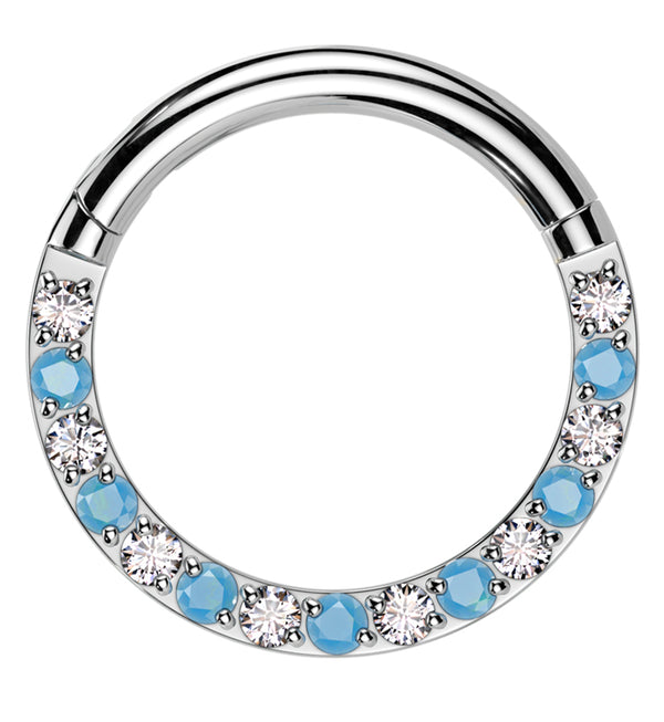 Front Facing Clear CZ Turquoise Titanium Hinged Segment Ring