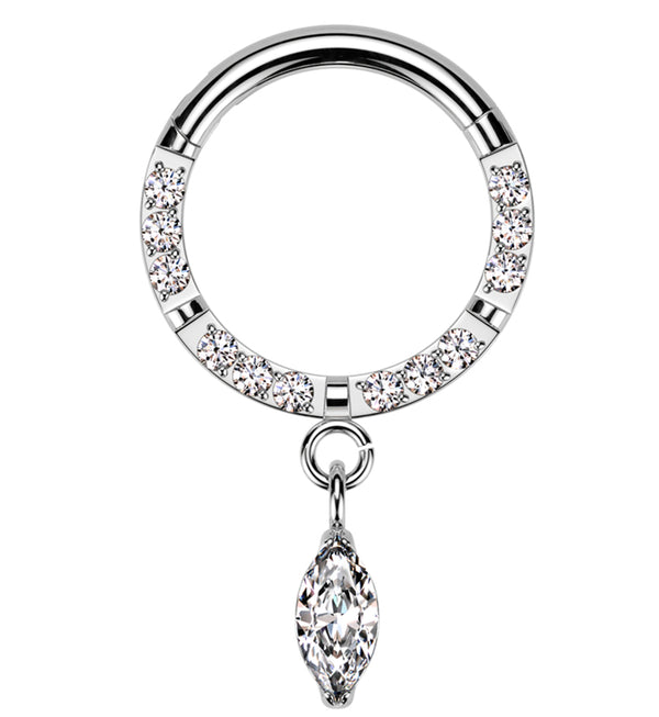 Front Facing Marquise Dangle Clear CZ Row Titanium Hinged Segment Ring
