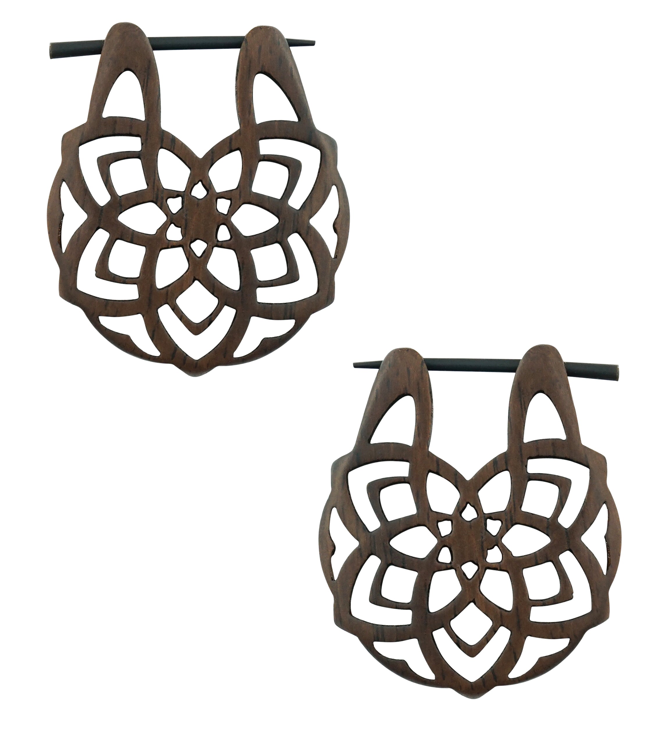 Geo Flower Hoop Narra Wood Earrings