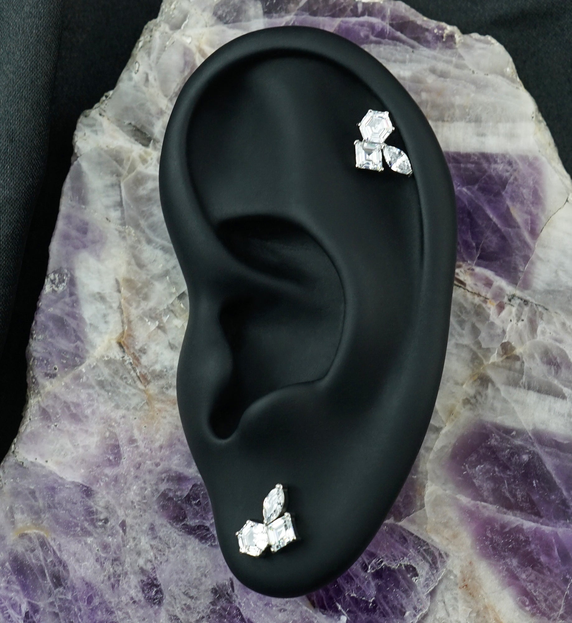 Geo Mosaic CZ Titanium Threadless Top