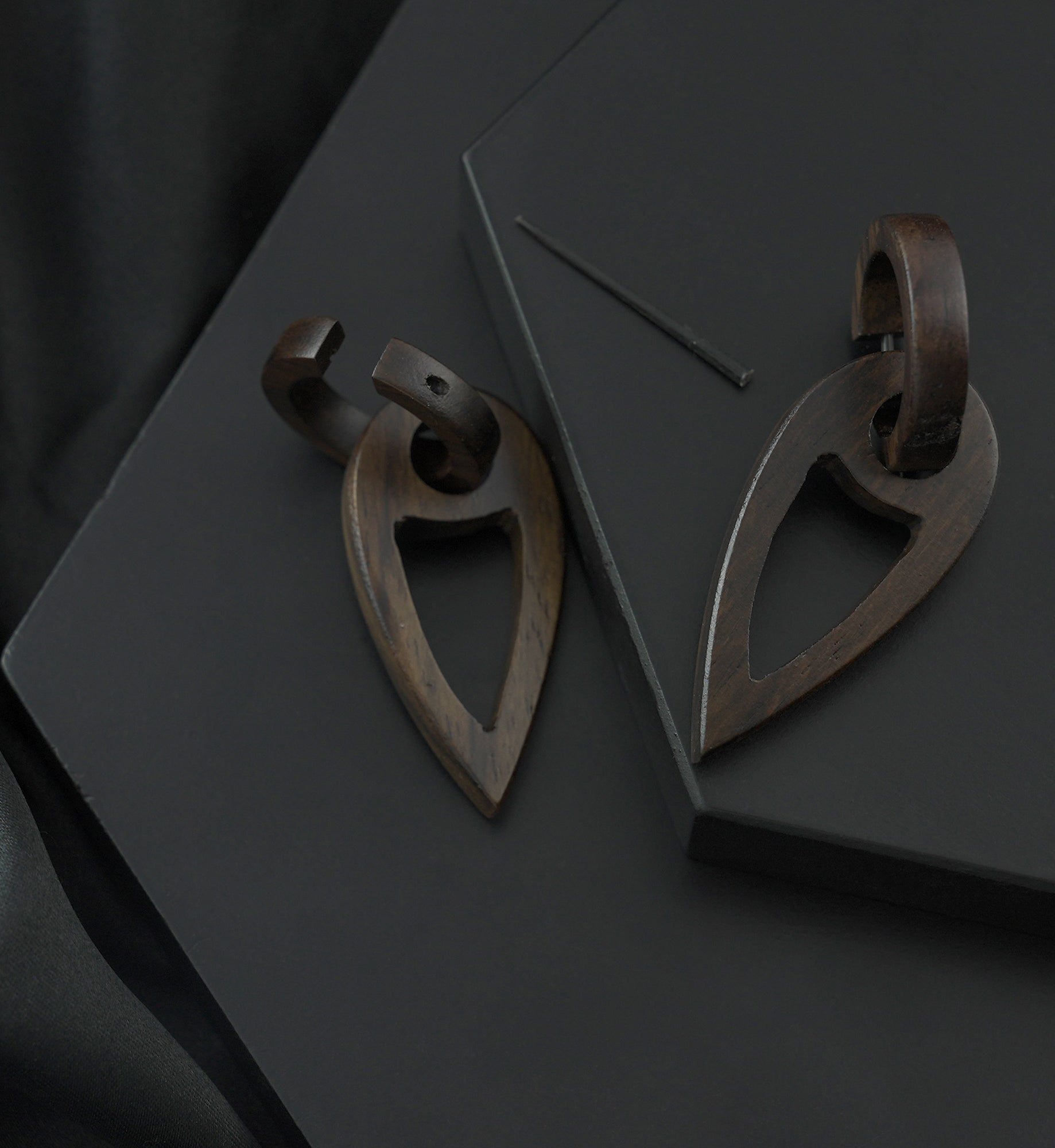 Geo Narra Wood Hoop Earrings