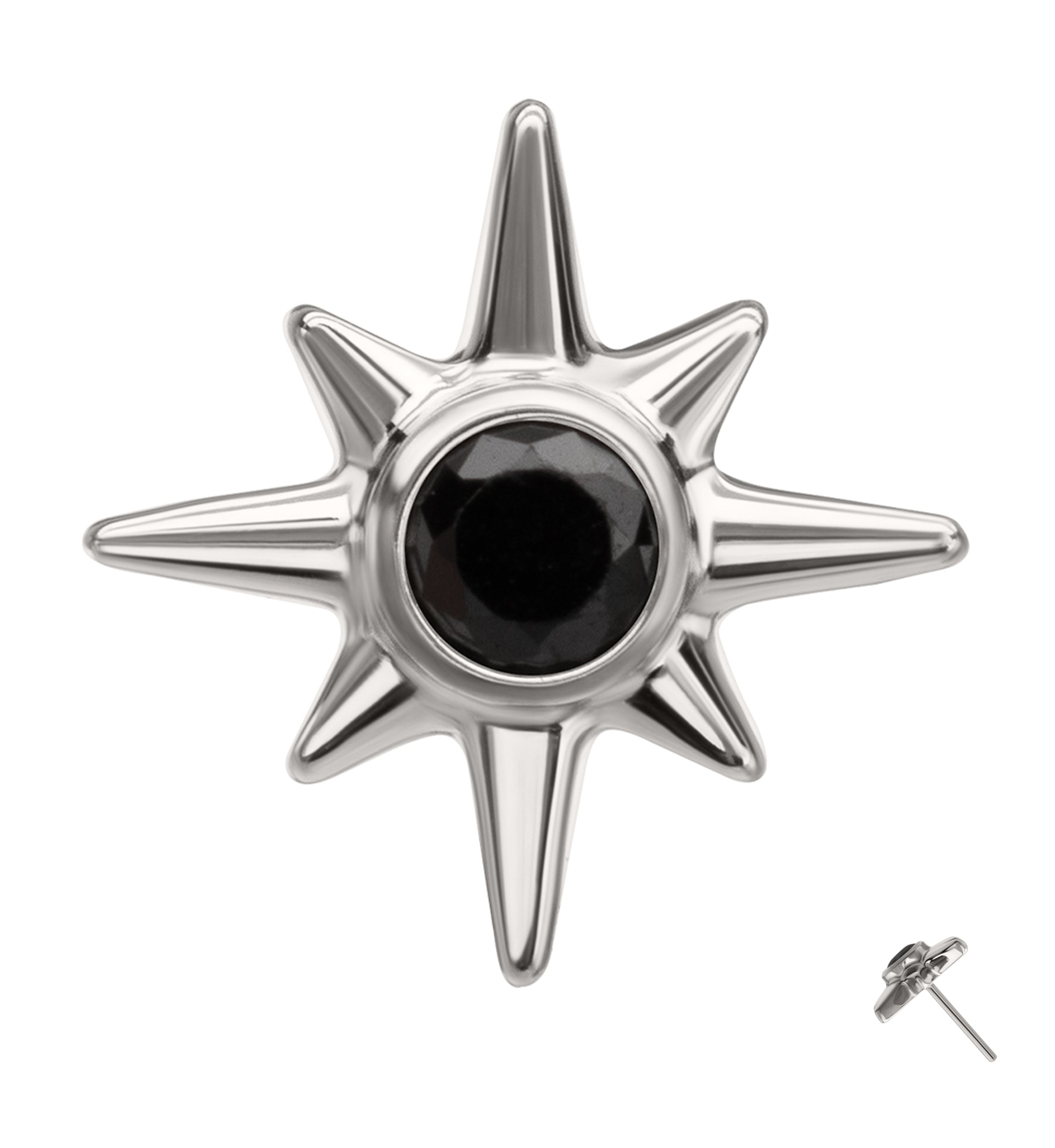 Geo North Star Black CZ Titanium Threadless Top