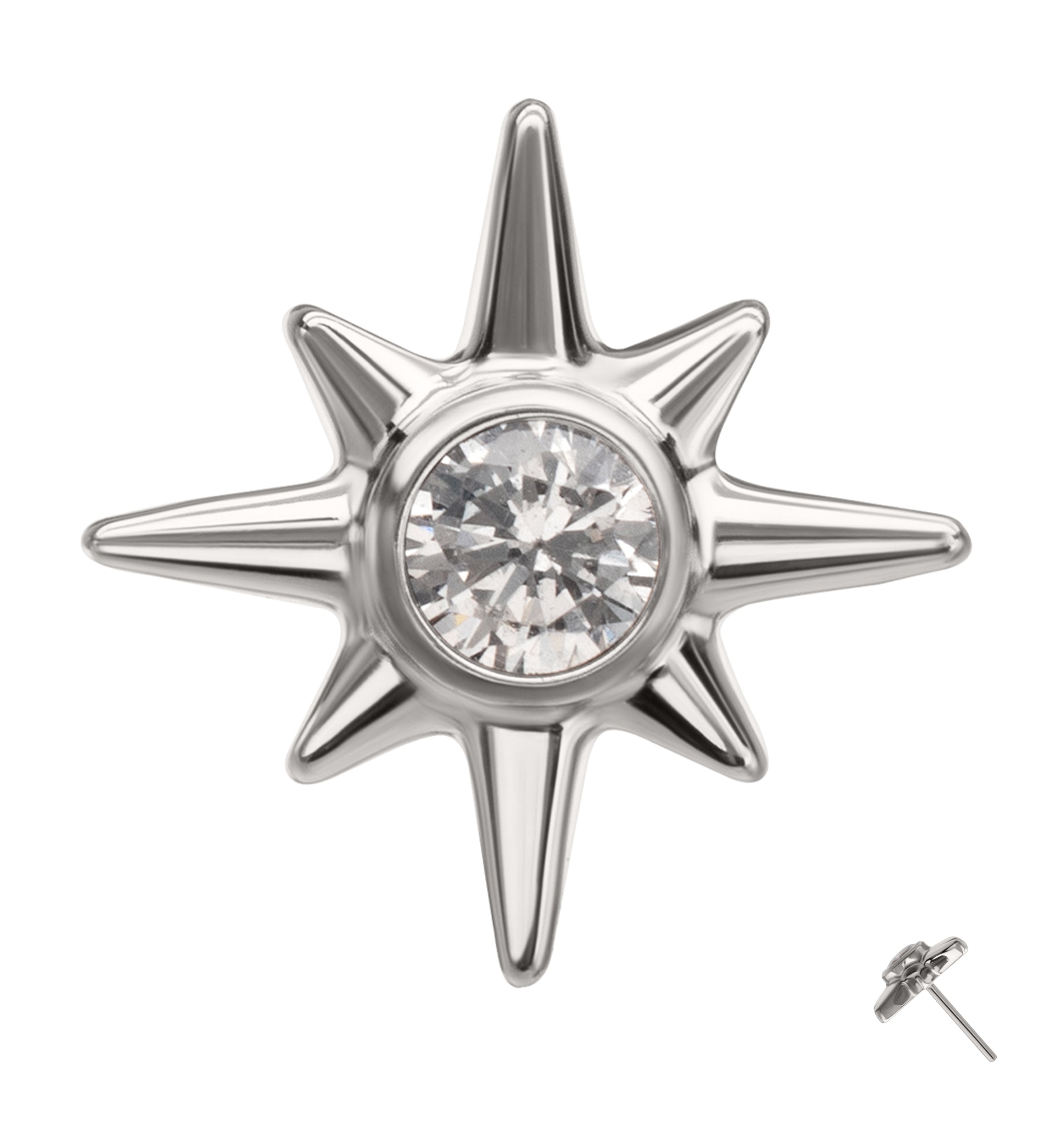 Geo North Star Clear CZ Titanium Threadless Top