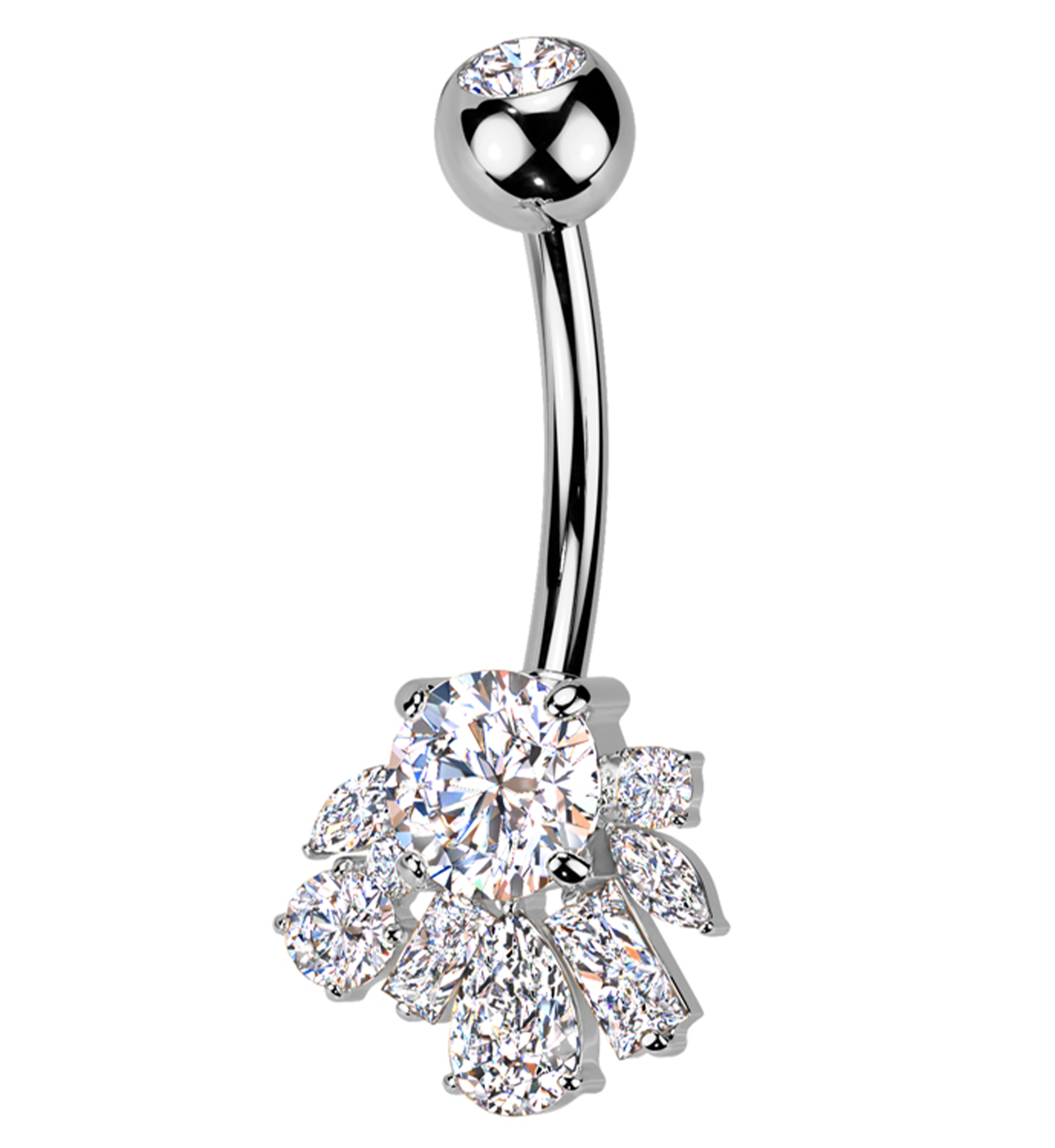 Geometric Cluster Clear CZ Titanium Belly Button Ring