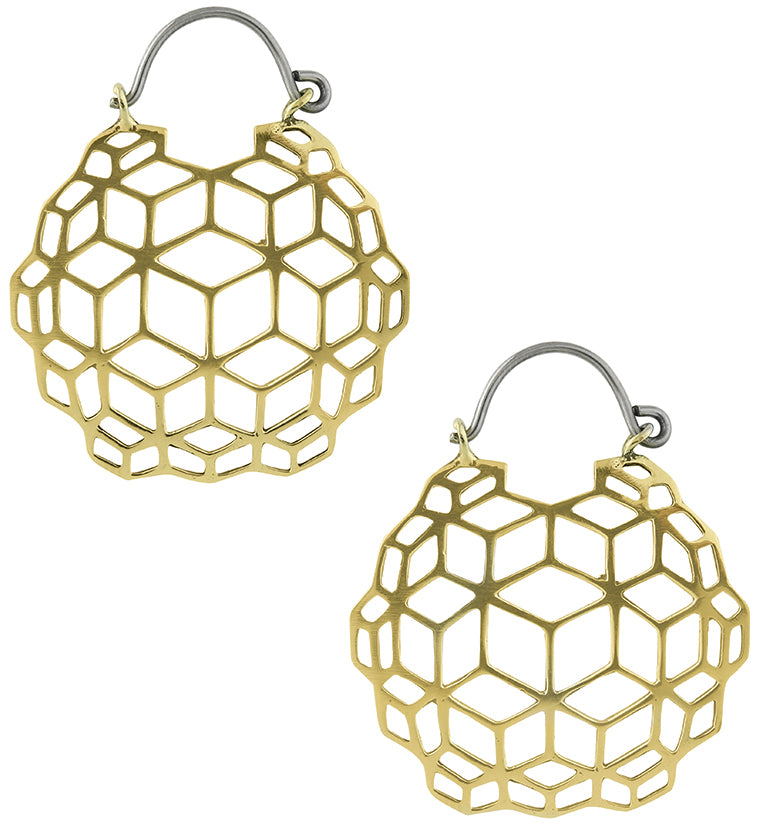 Geometric Cube Brass Hangers - Earrings
