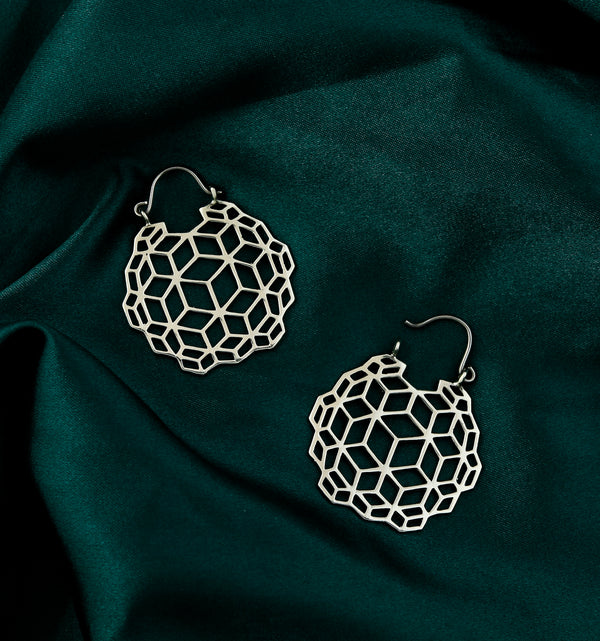 Geometric Cube White Brass Hangers - Earrings