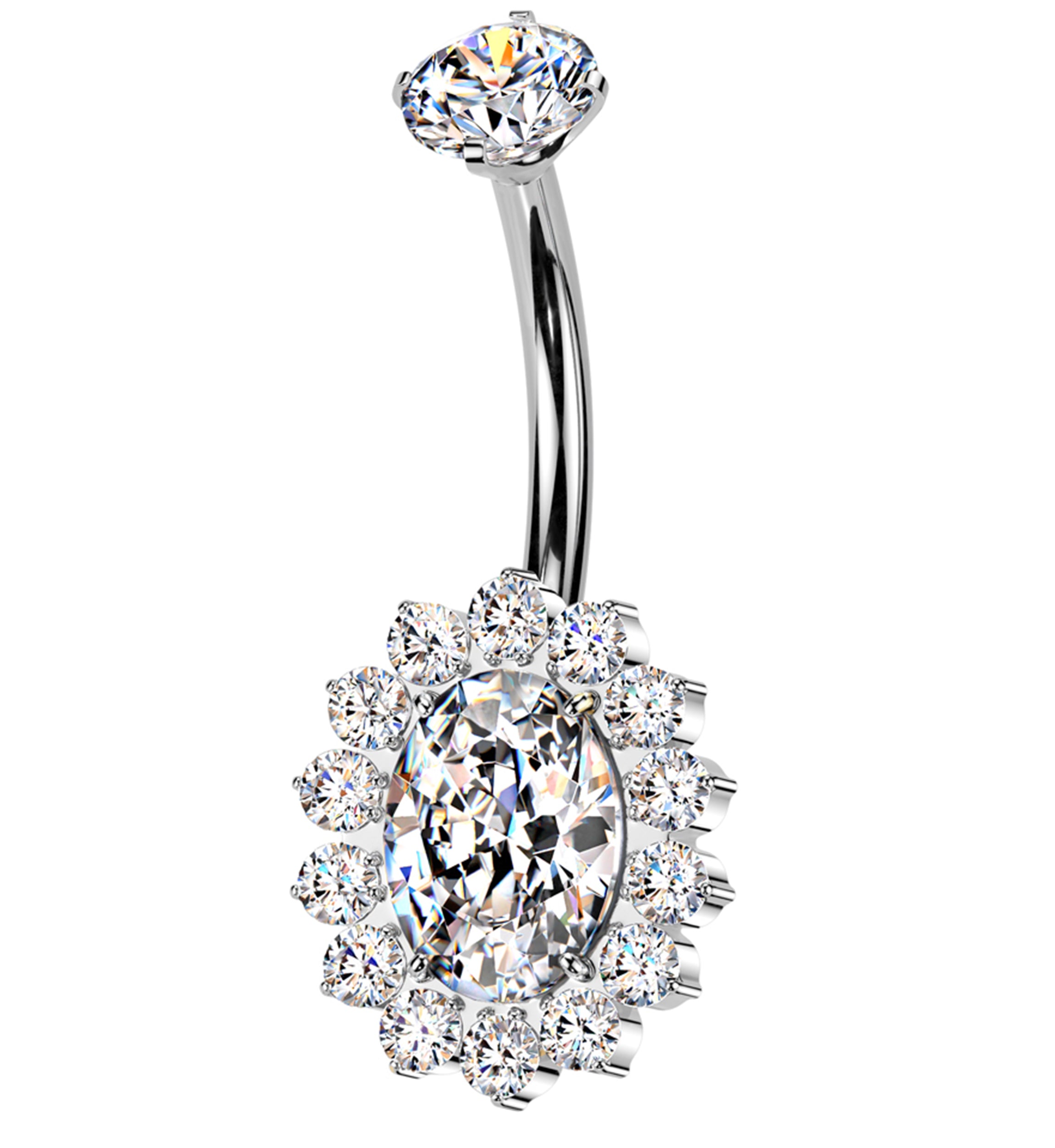 Gild Oval Clear CZ Titanium Internally Threaded Belly Button Ring