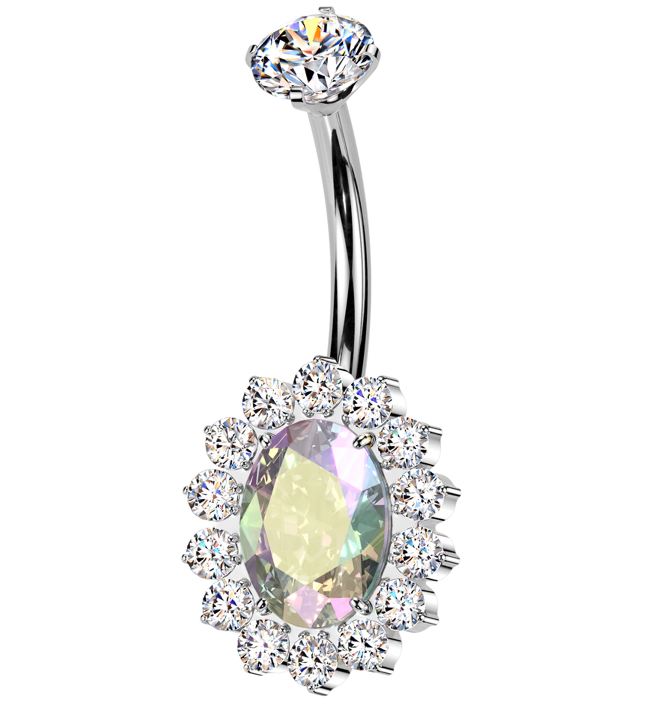 Gild Oval Rainbow Aurora CZ Titanium Internally Threaded Belly Button Ring