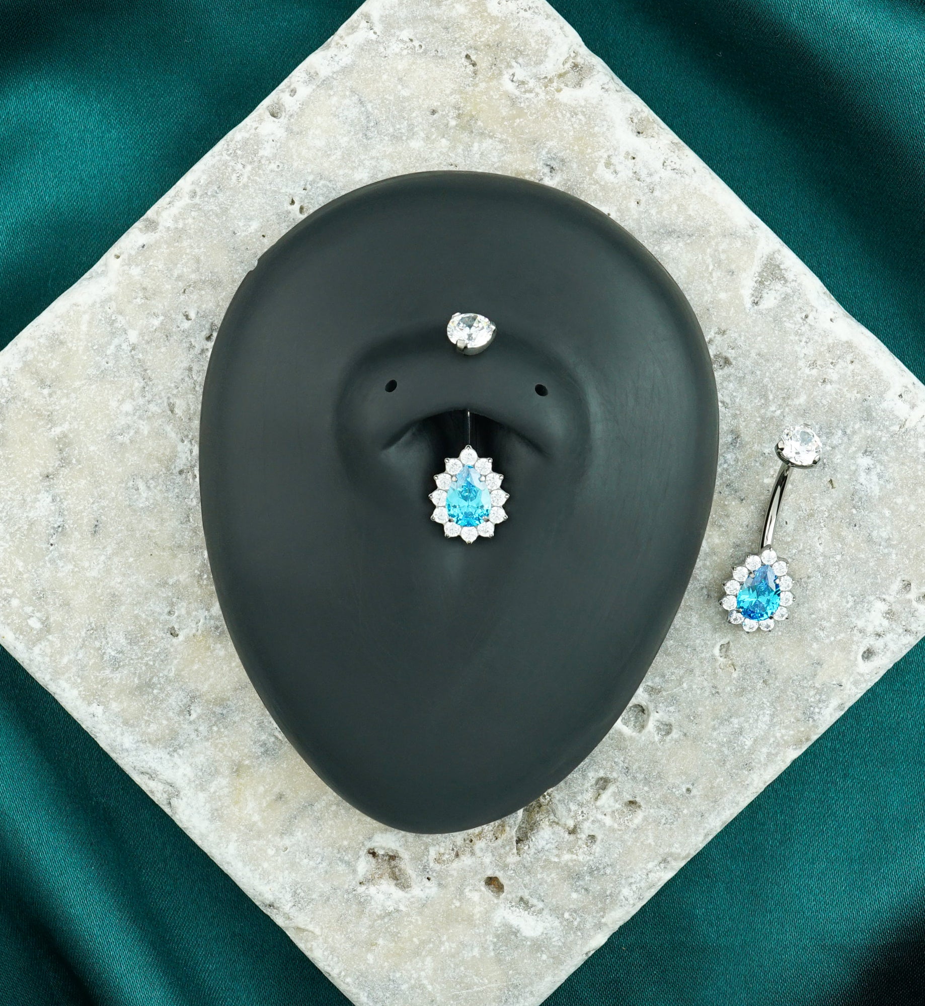 Gild Teardrop Blue Topaz CZ Titanium Internally Threaded Belly Button Ring