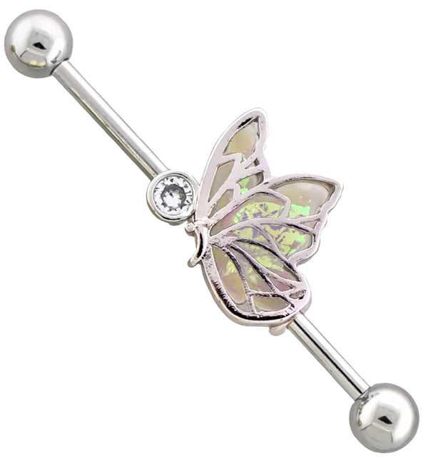 Glitter Butterfly Clear CZ Stainless Steel Industrial Barbell