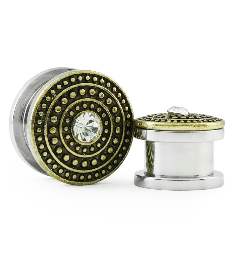 Golden Beaded CZ Top Stainless Steel Plugs