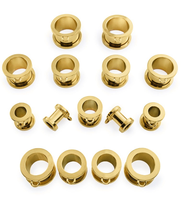 Gold PVD Jump Ring Stainless Steel Screw Back Tunnel Plugs