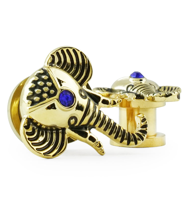 Golden Elephant Royal Blue CZ Stainless Steel Plugs