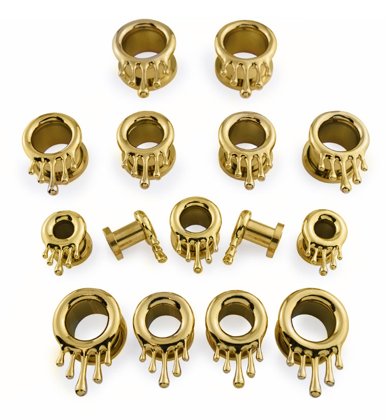 Gold PVD Dripping Stainless Steel Screw Back Tunnel Plugs