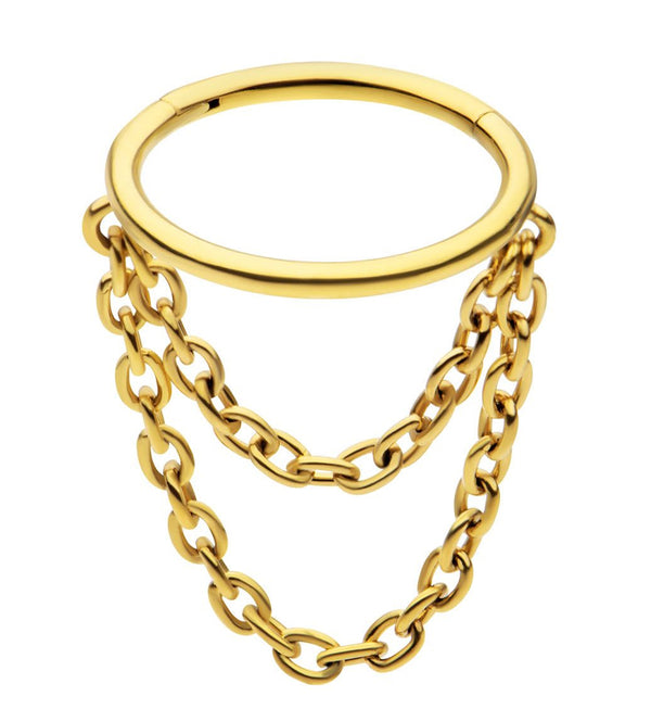 Gold PVD Abaft Double Dangle Chain Stainless Steel Hinged Segment Ring