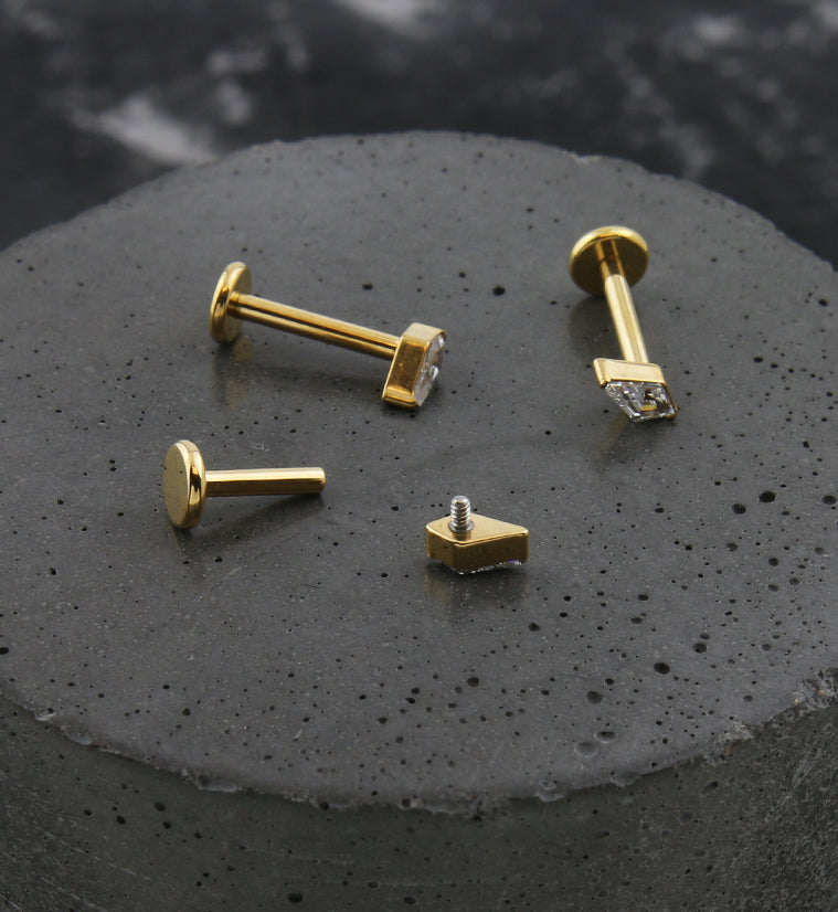 Gold PVD Abyss Clear CZ Internally Threaded Titanium Labret