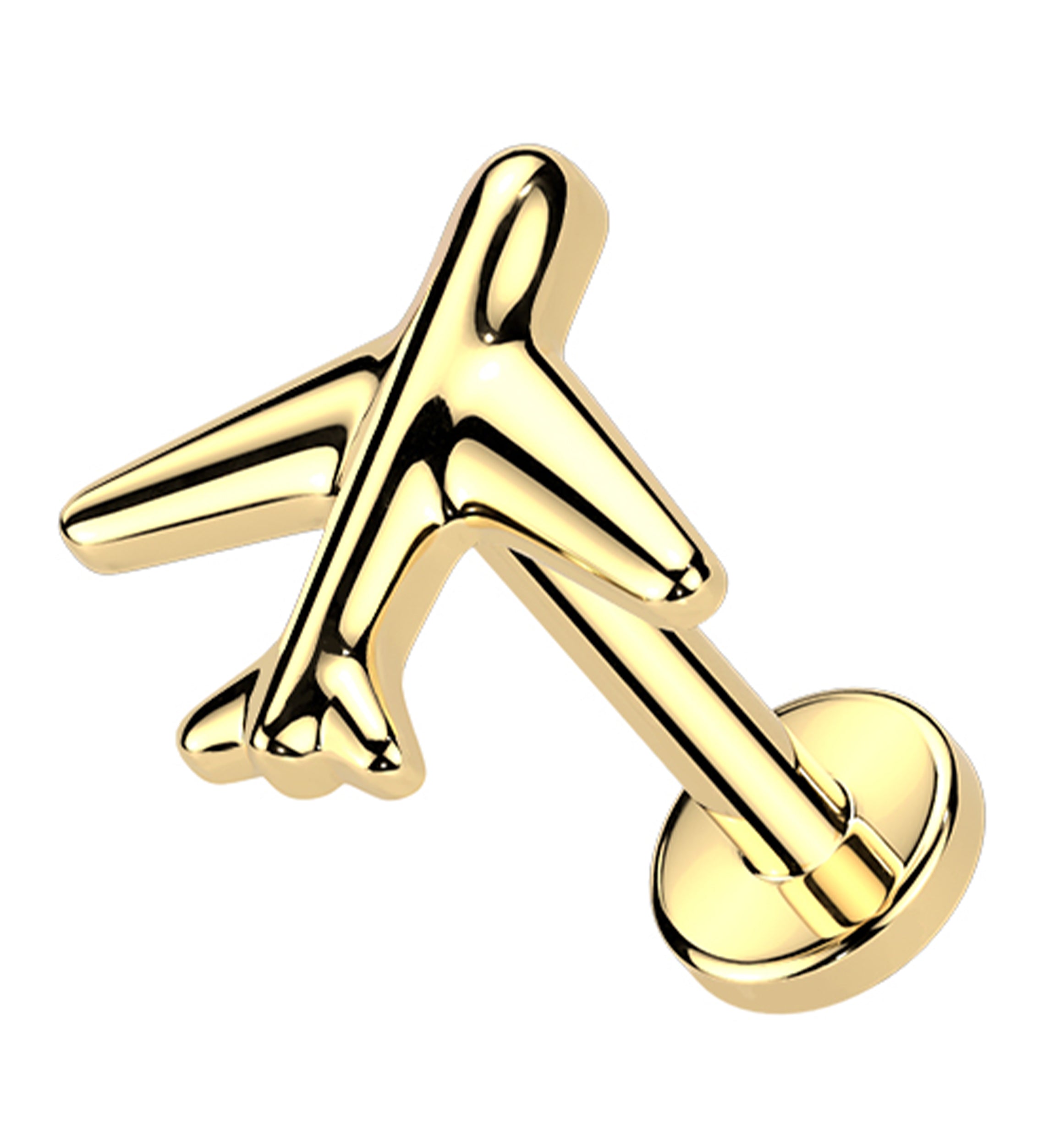 Gold PVD Airplane Titanium Threadless Labret