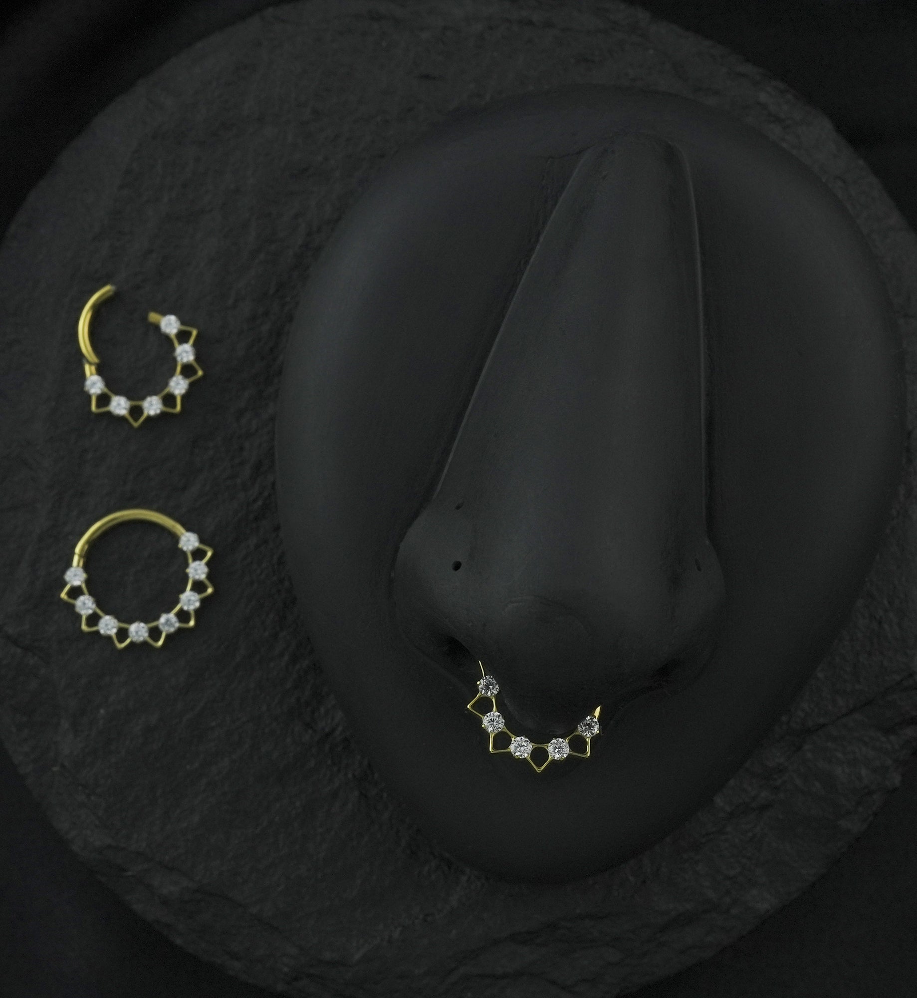 Gold PVD Alternate Triangle Clear CZ Titanium Hinged Segment Ring