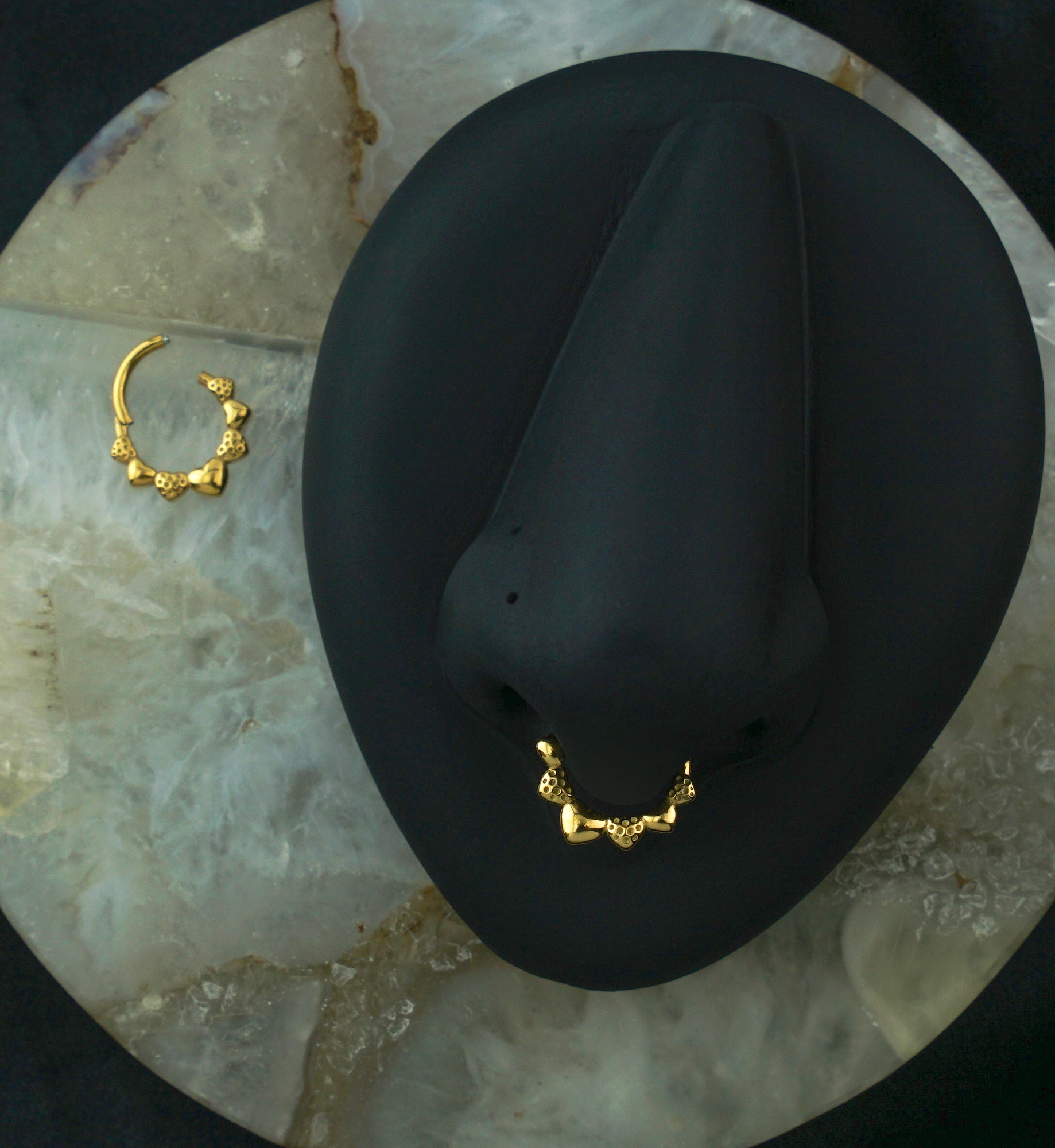 Gold PVD Alternating Hammer Heart Stainless Steel Hinged Segment Ring