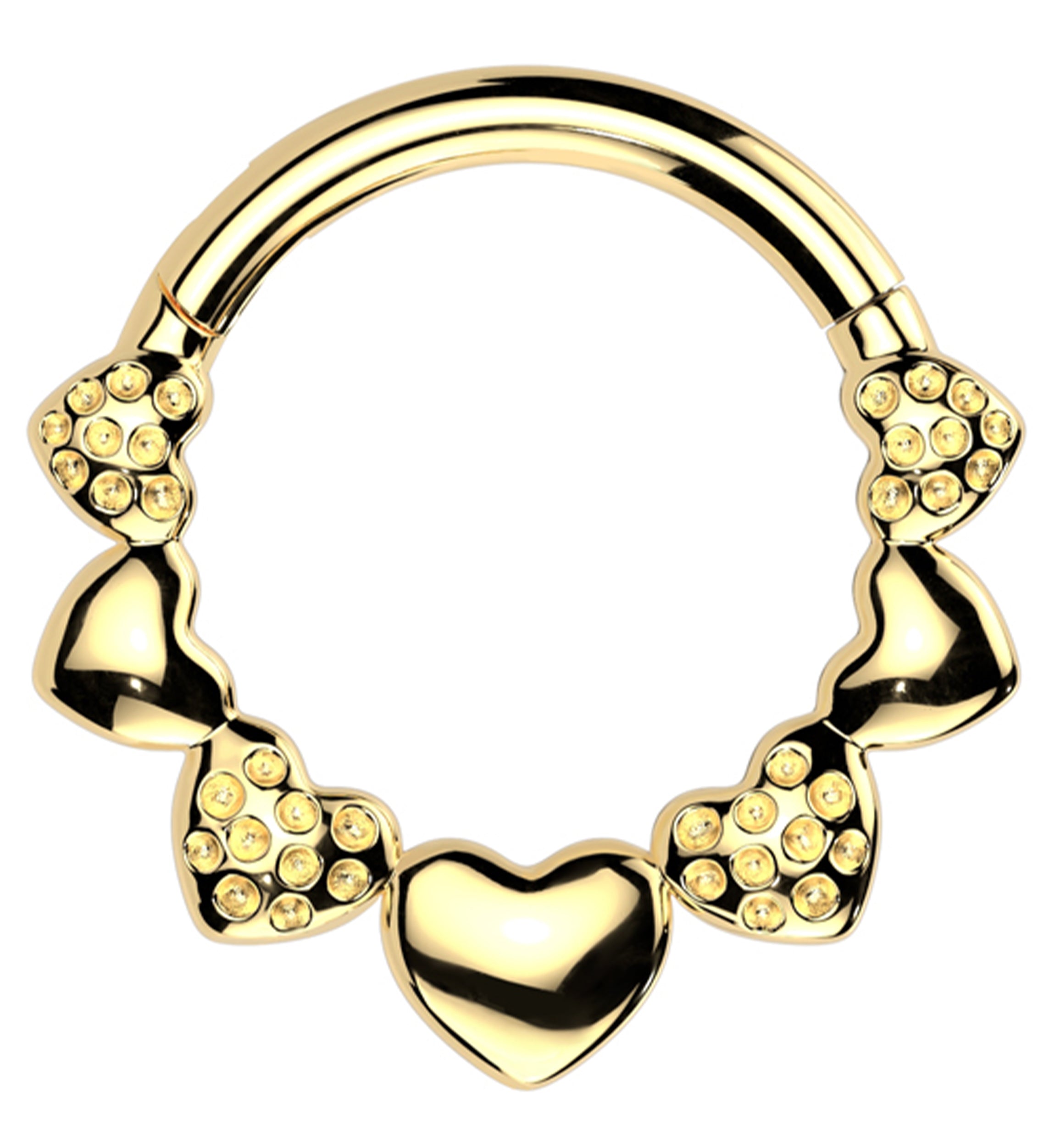 Gold PVD Alternating Hammer Heart Stainless Steel Hinged Segment Ring