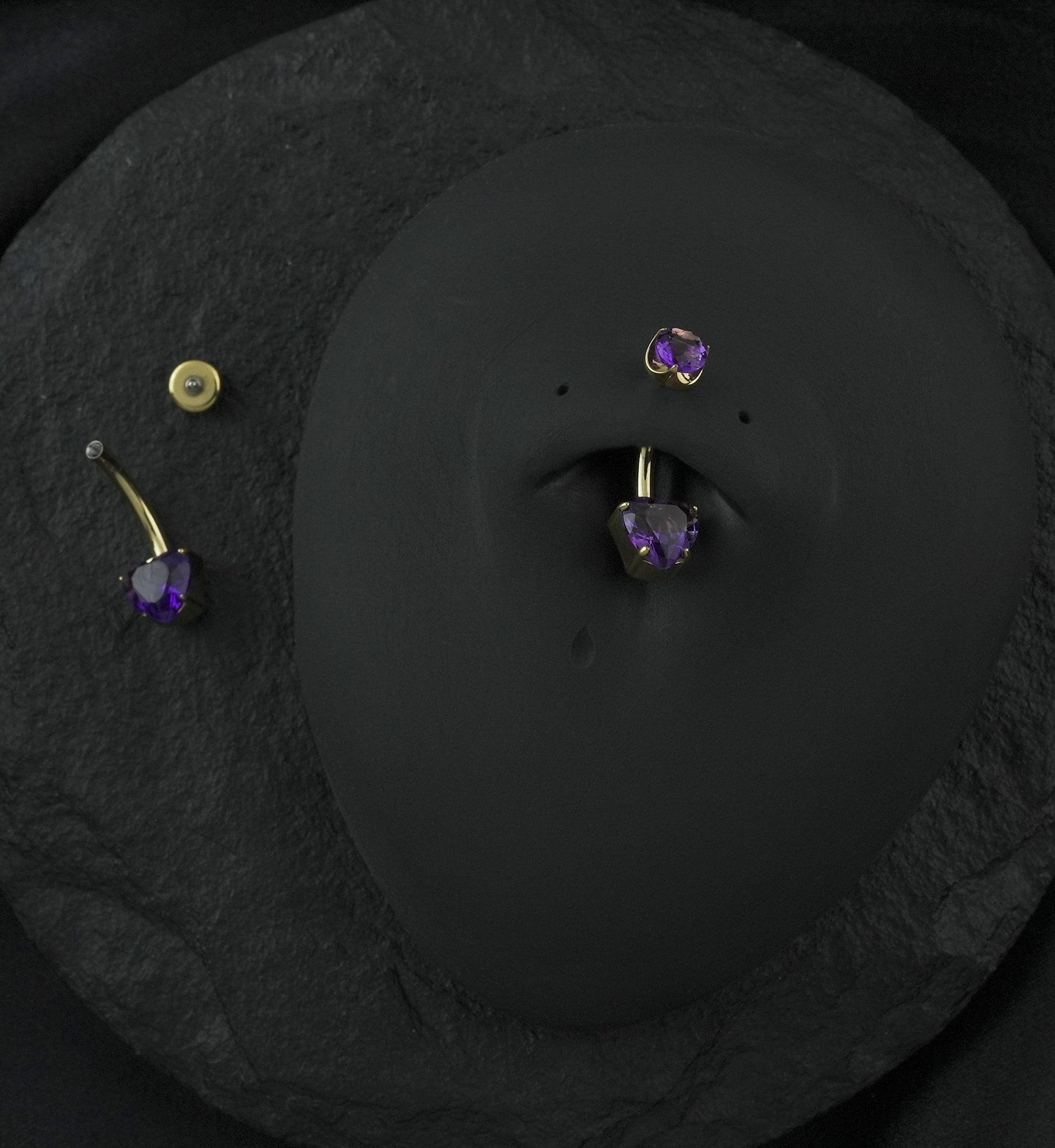 Gold PVD Amethyst Stone Heart Internally Threaded Titanium Belly Button Ring