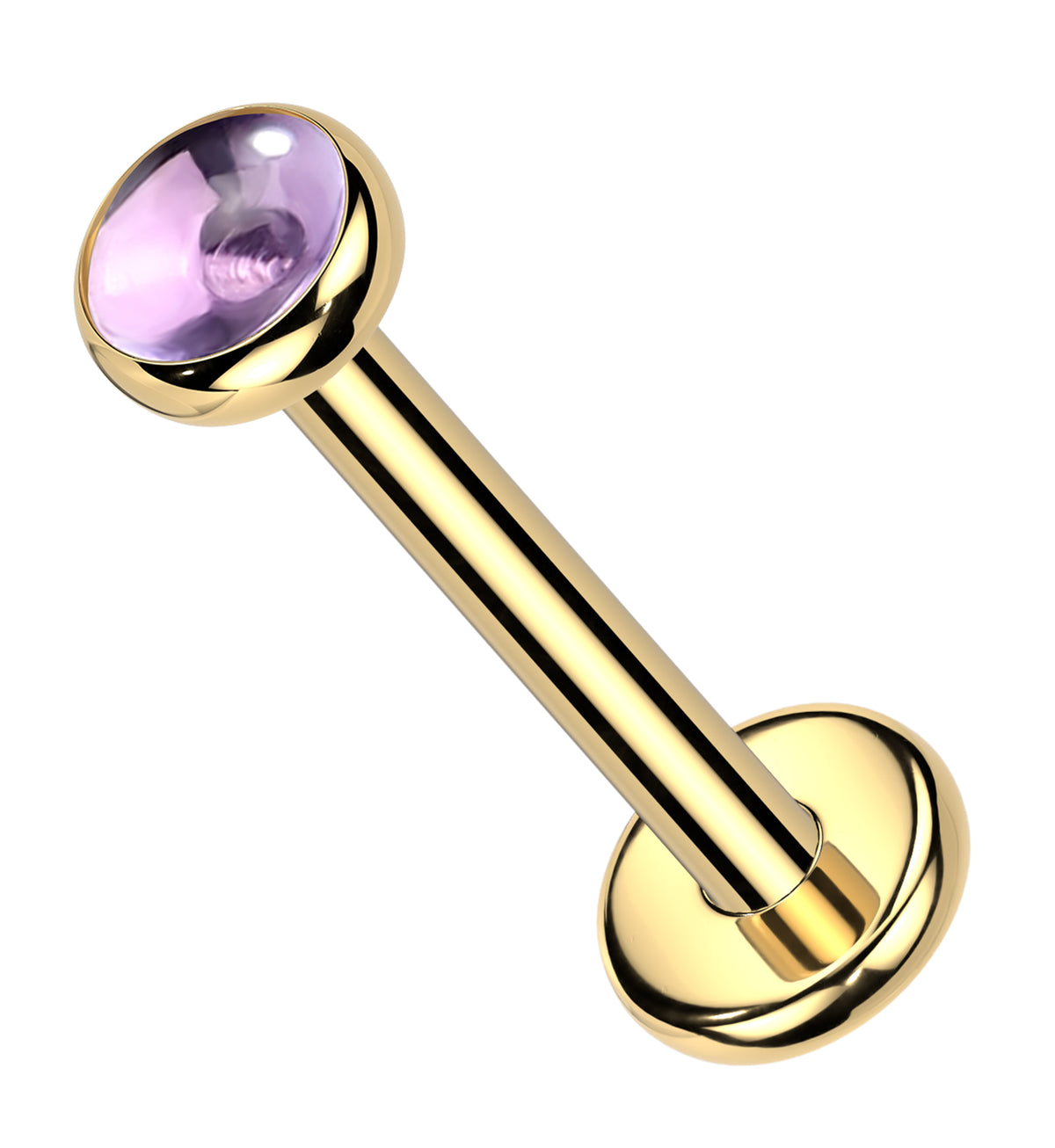 Gold PVD Amethyst Stone Titanium Threadless Labret