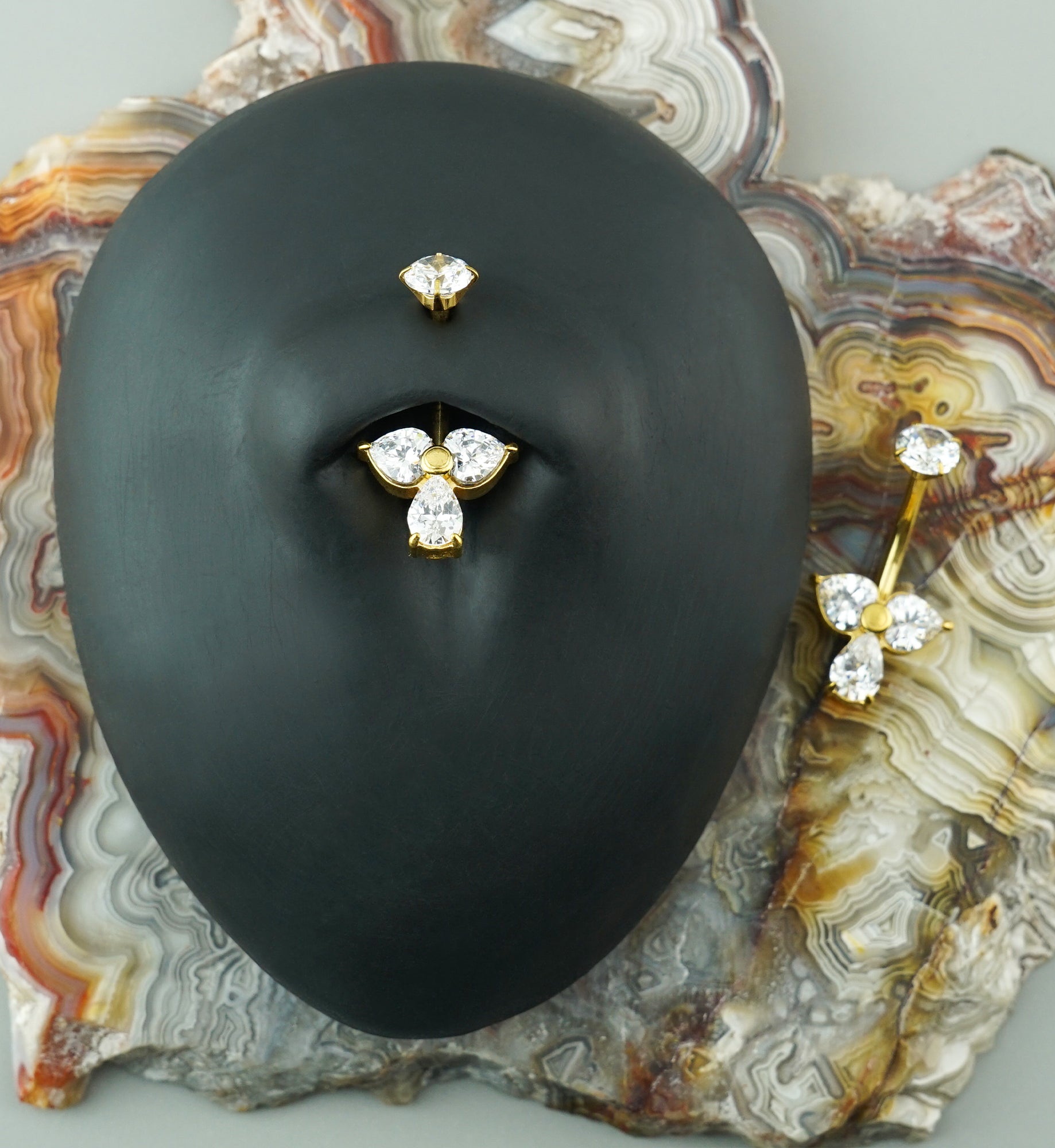 Gold PVD Angelic CZ Stainless Steel Internally Threaded Belly Button Ring