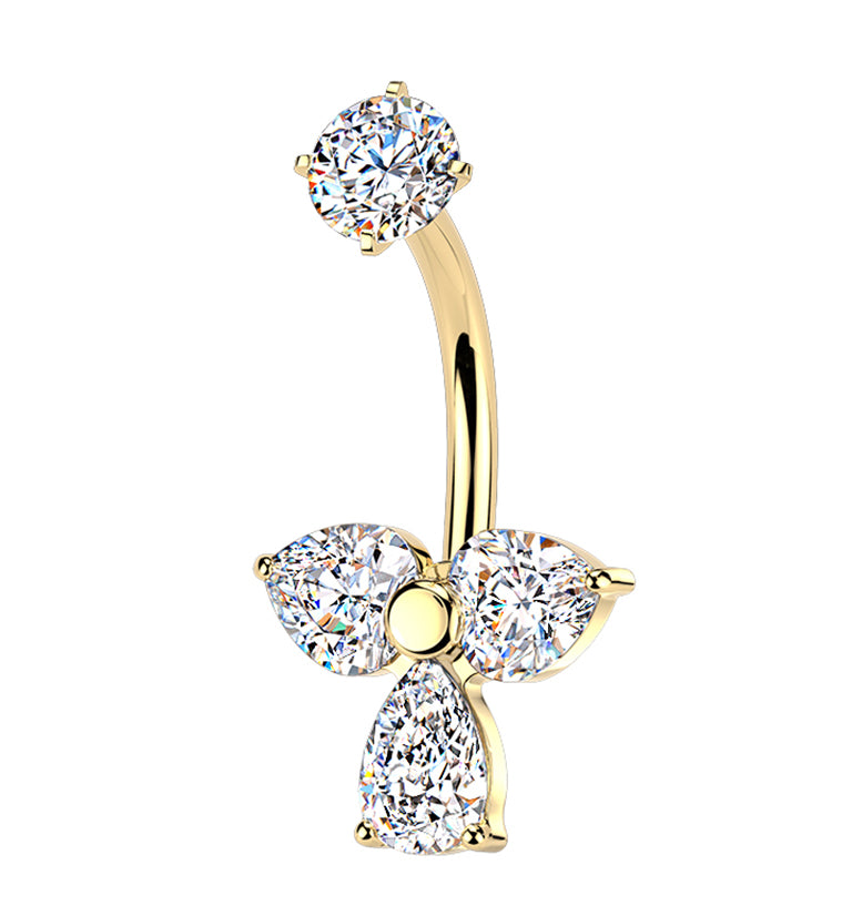 Gold PVD Angelic CZ Stainless Steel Internally Threaded Belly Button Ring