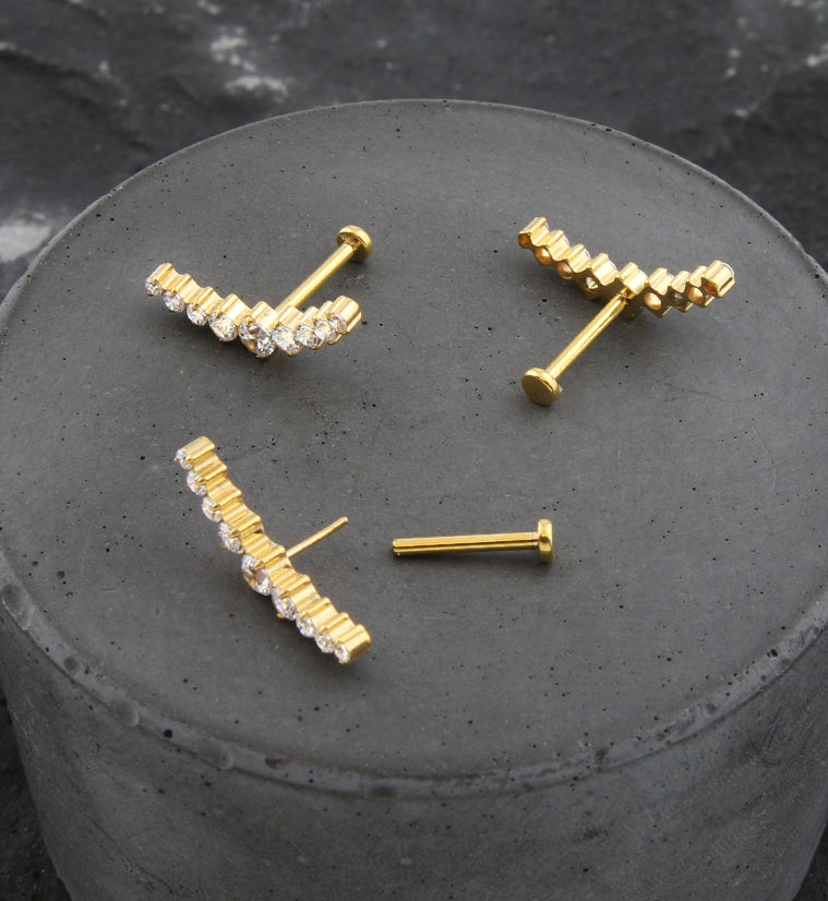 Gold PVD Arc Clear CZ Threadless Titanium Labret