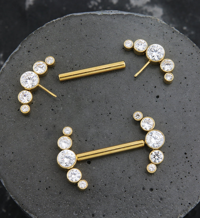 Gold PVD Arch Clear CZ Titanium Threadless Nipple Ring Barbell