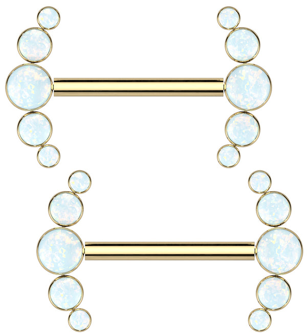 Gold PVD Arch White Opalite Titanium Threadless Nipple Ring Barbell