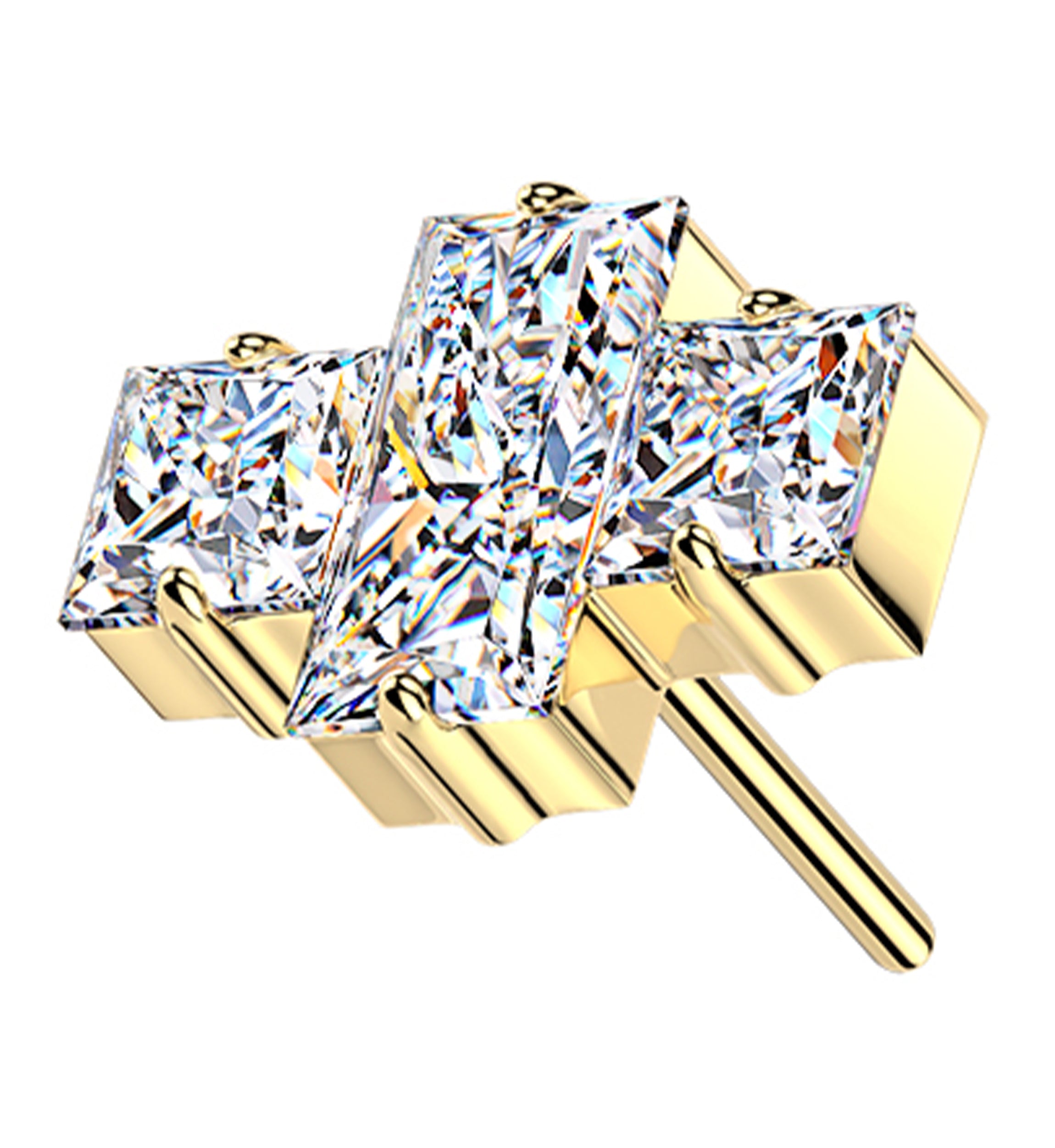 Gold PVD Baguette Cross Clear CZ Titanium Threadless Top