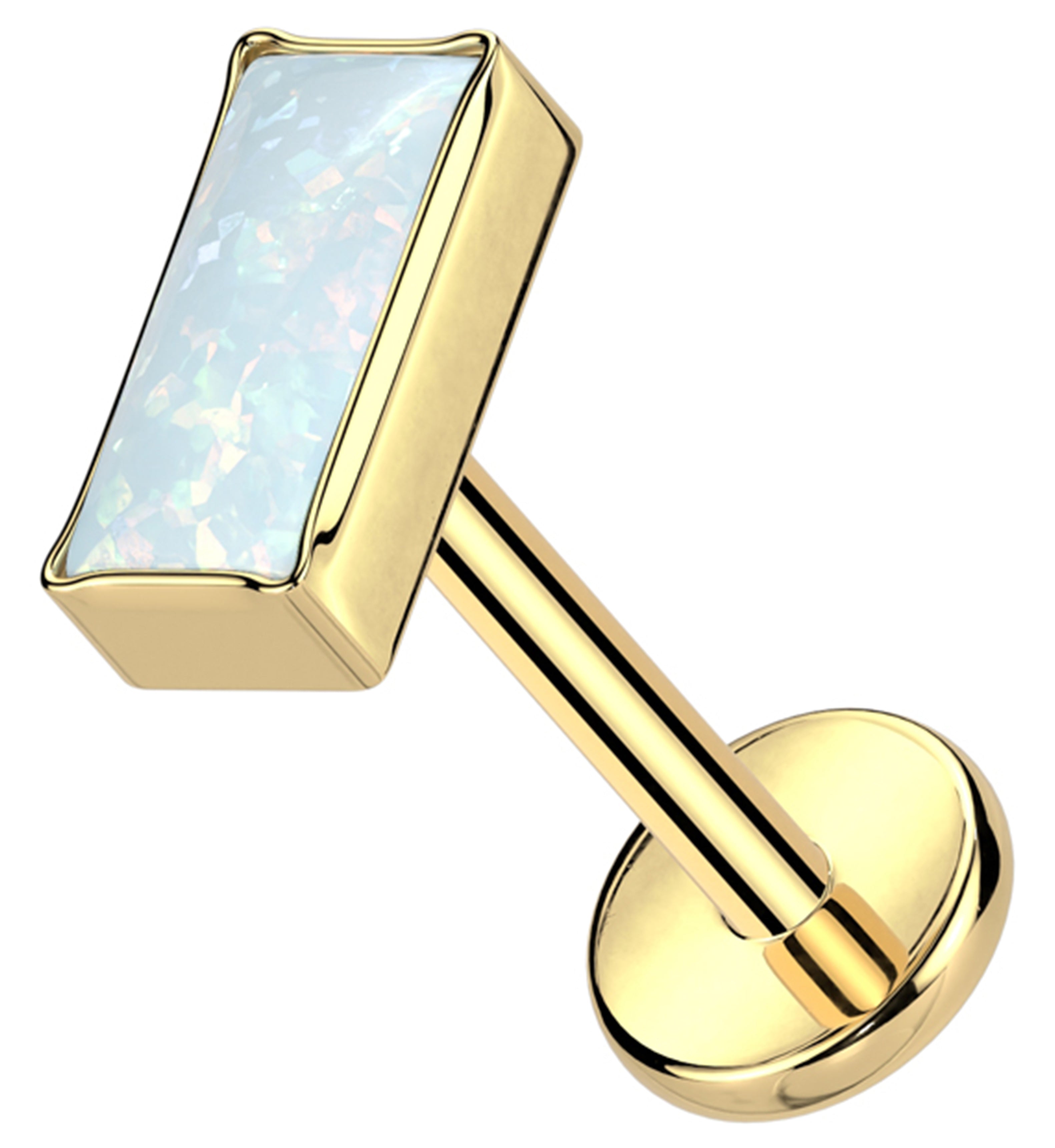 Gold PVD Baguette White Opalite Titanium Threadless Labret