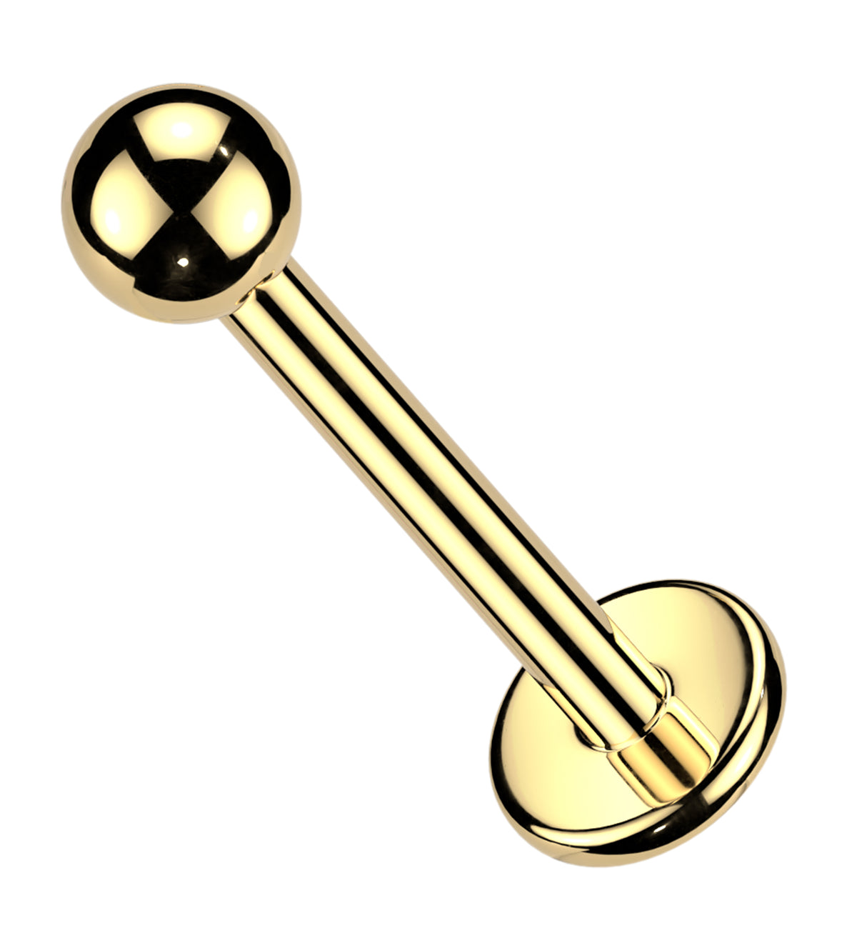 Gold PVD Ball Top Titanium Threadless Flat Back Labret by Urban Body Jewelry