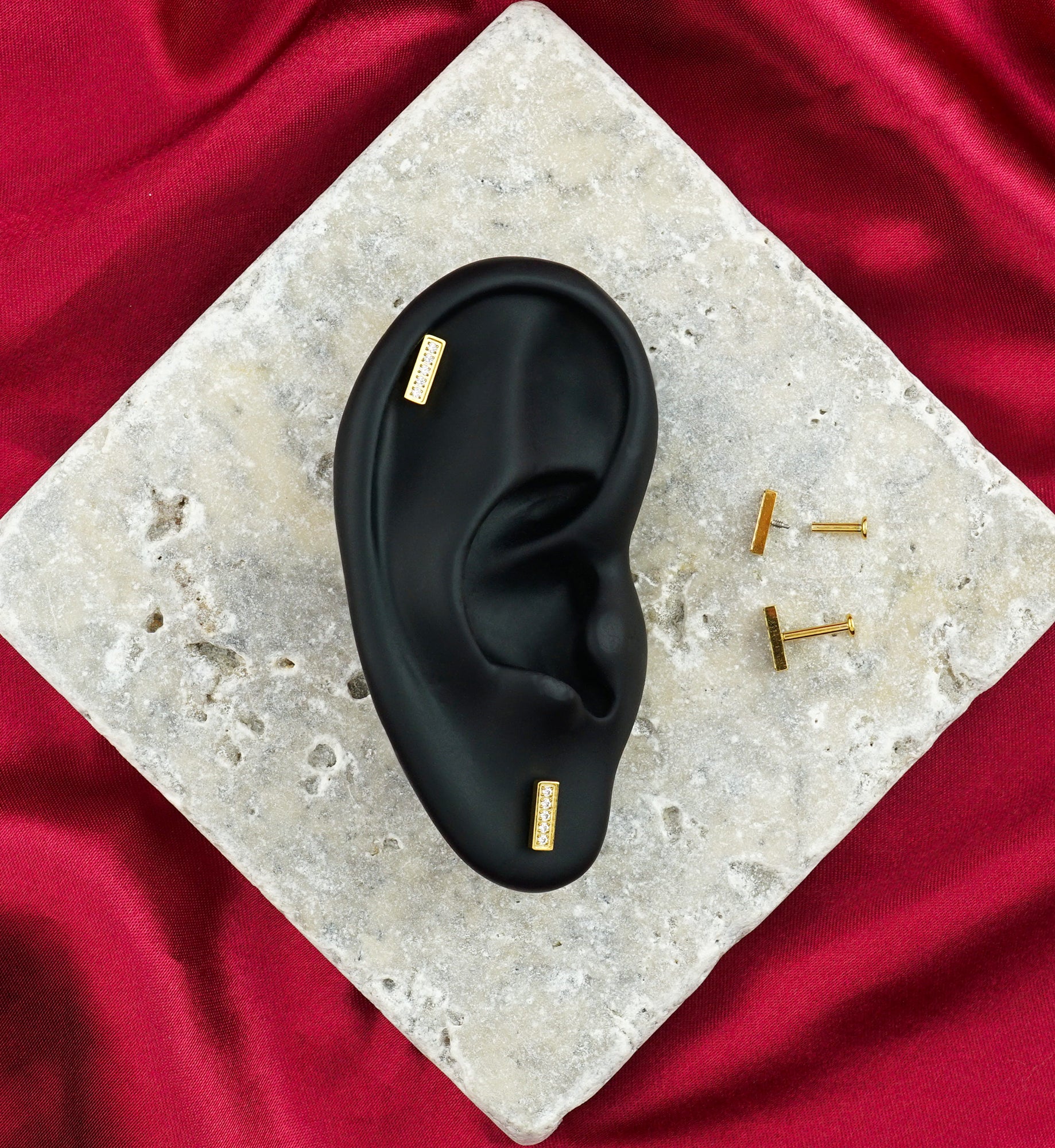 Gold PVD Bar CZ Internally Threaded Stainless Steel Labret
