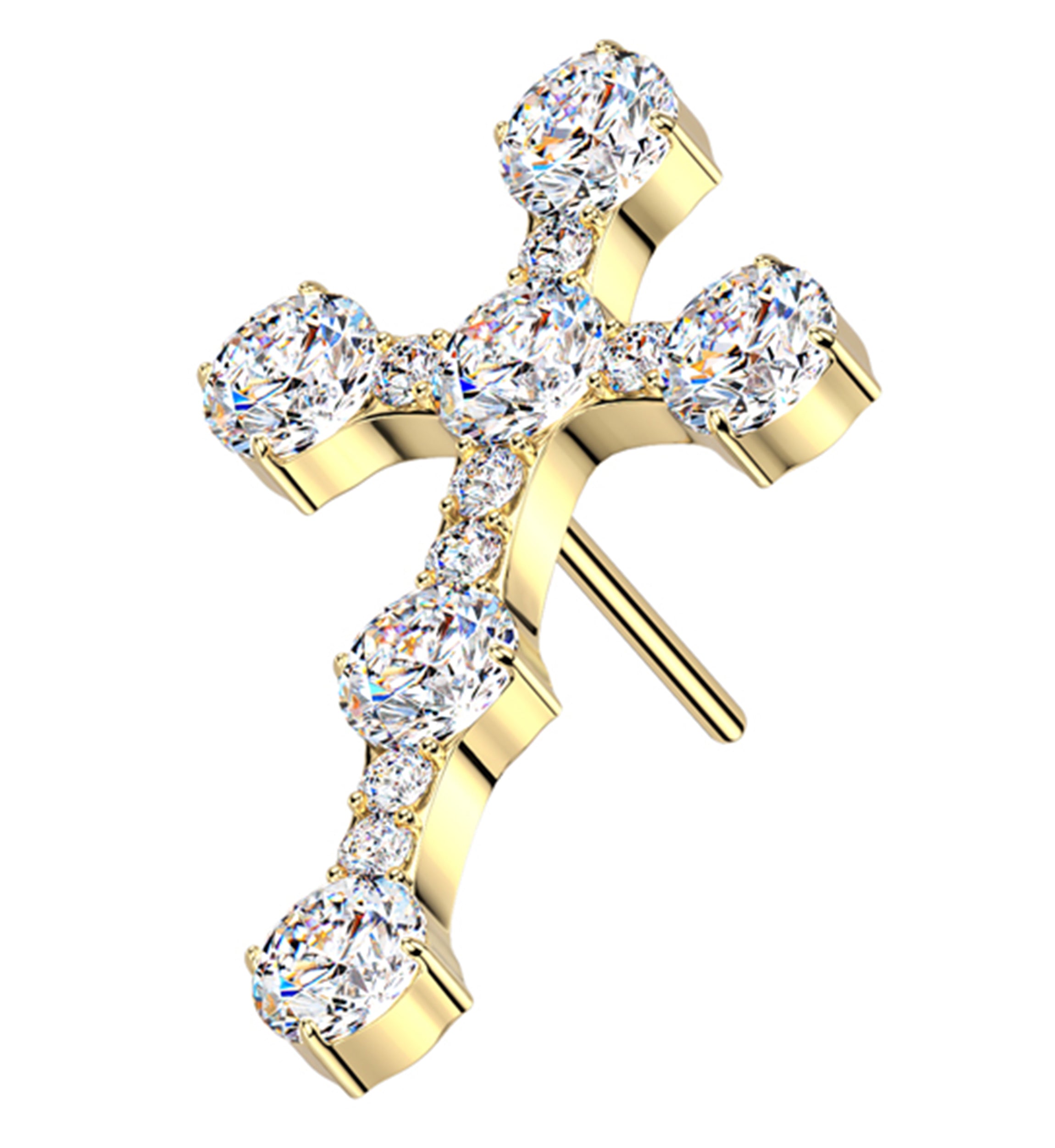Gold PVD Baroque Cross Clear CZ Titanium Threadless Top