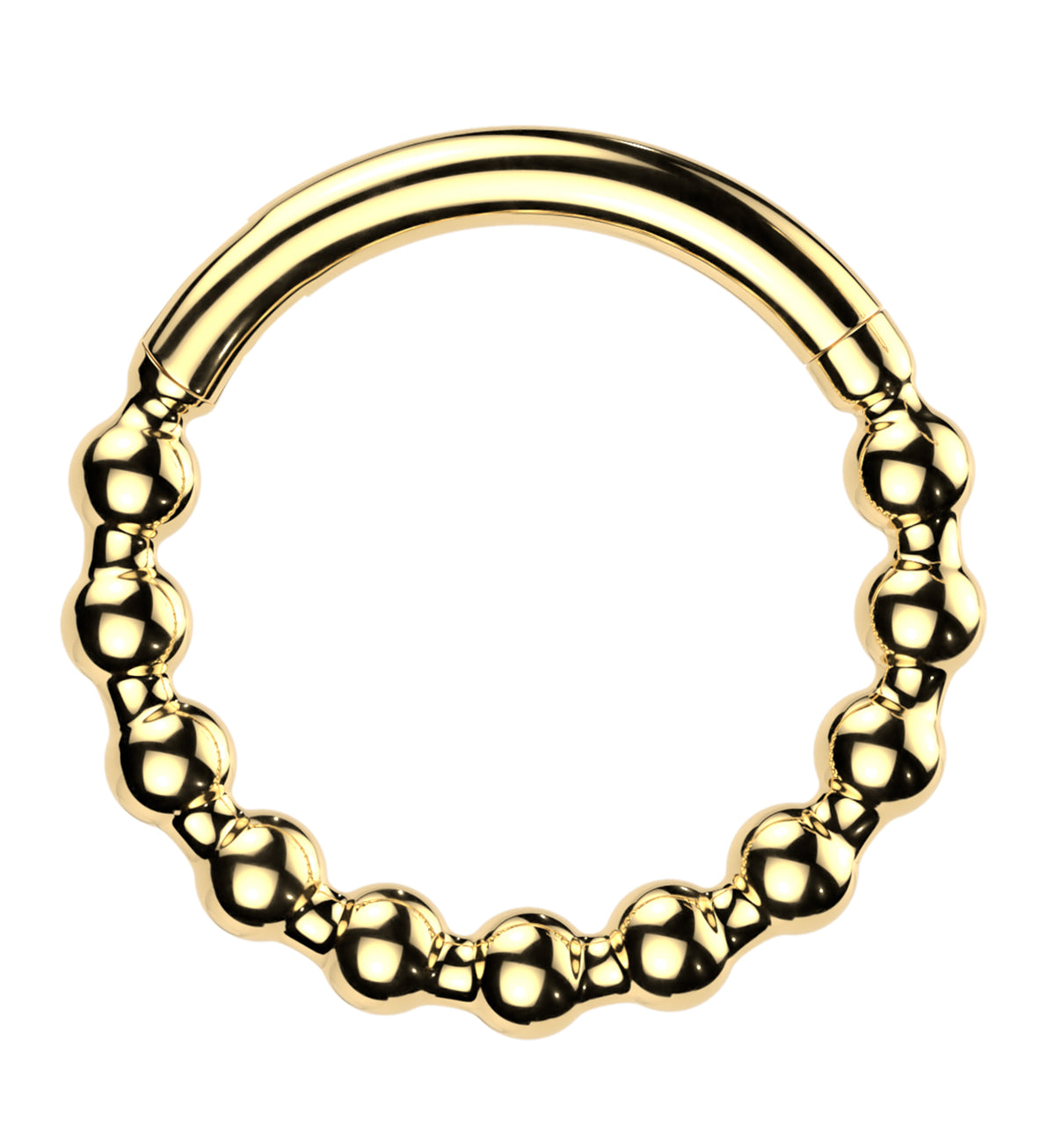 Gold PVD Bead Hoop Stainless Steel Hinged Segment Ring