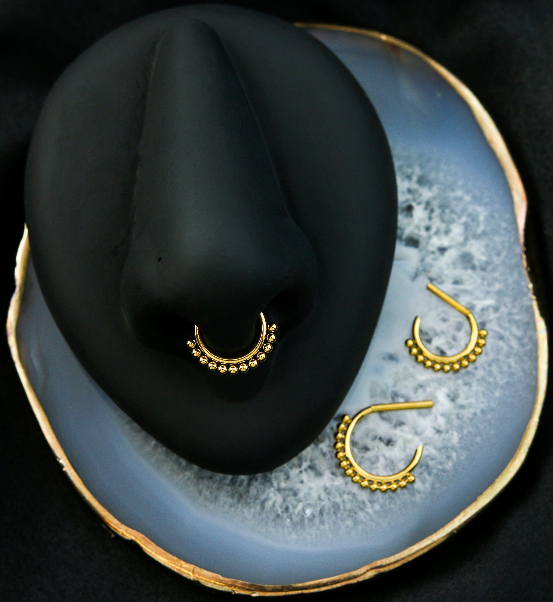 Gold PVD Beaded D-Shaped Stainless Steel Hinged Segment Ring