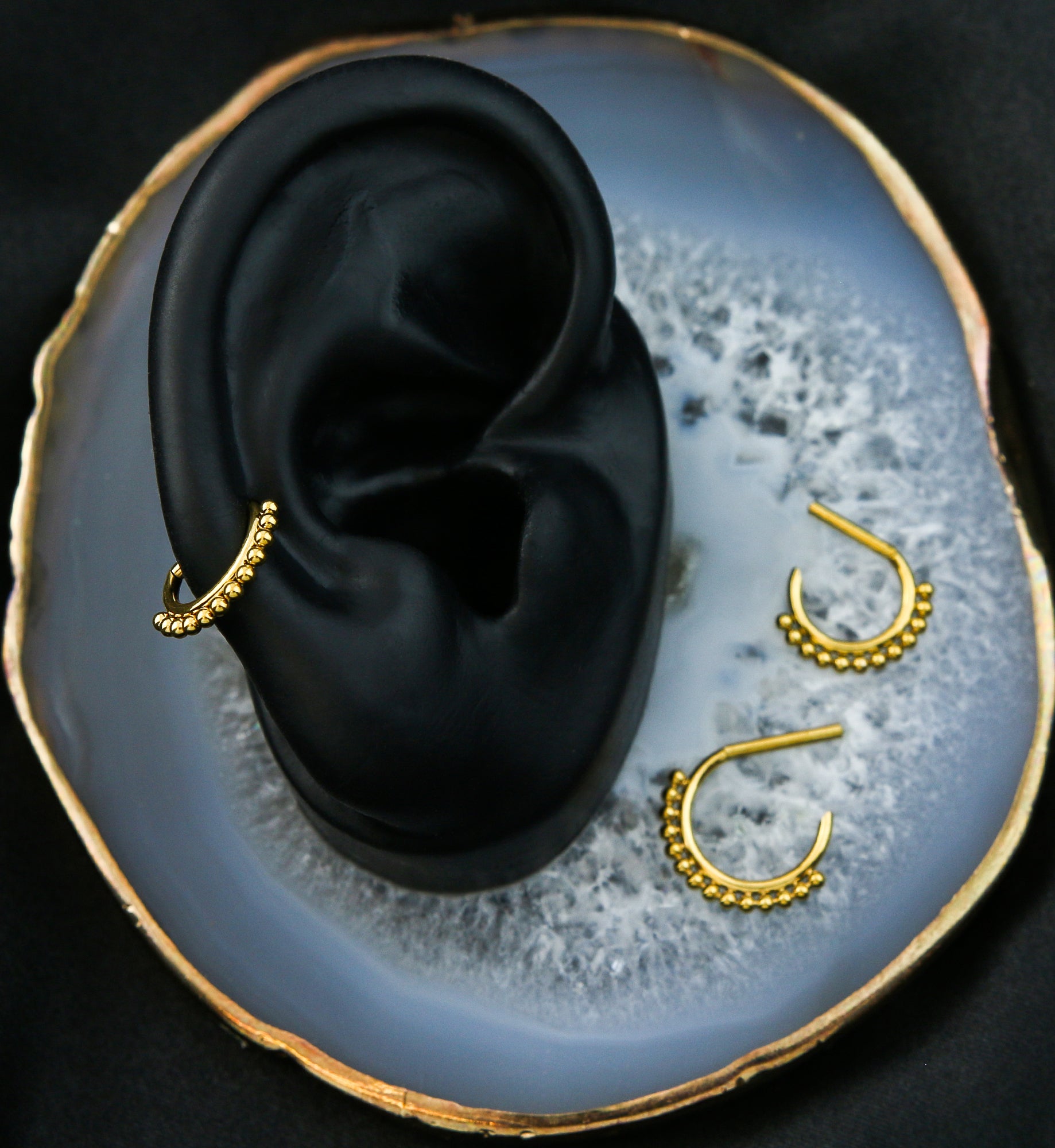 Gold PVD Beaded D-Shaped Stainless Steel Hinged Segment Ring